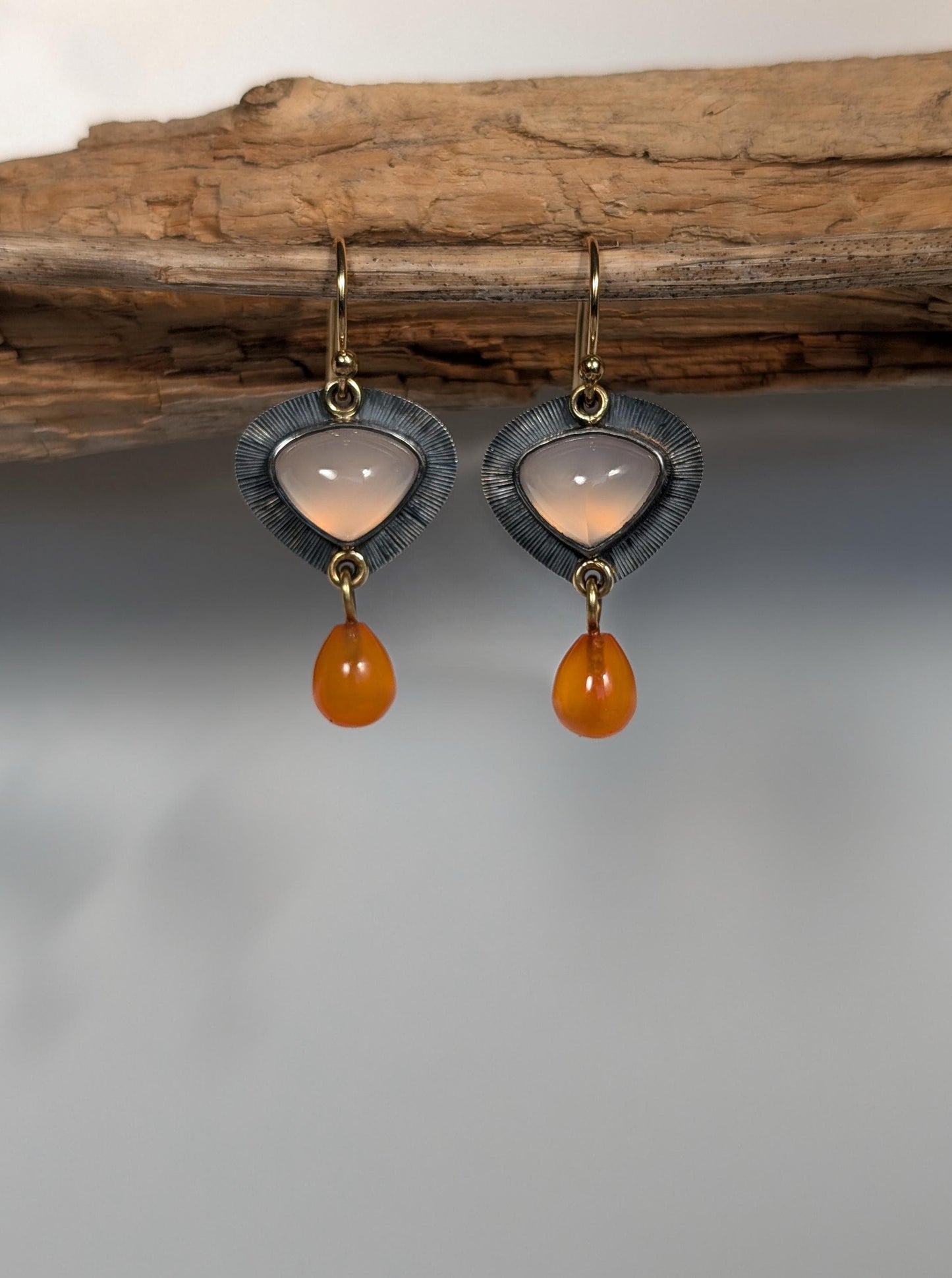 Peach Chalcedony Earrings, Carnelian Earrings, Sterling Silver, 18K Gold