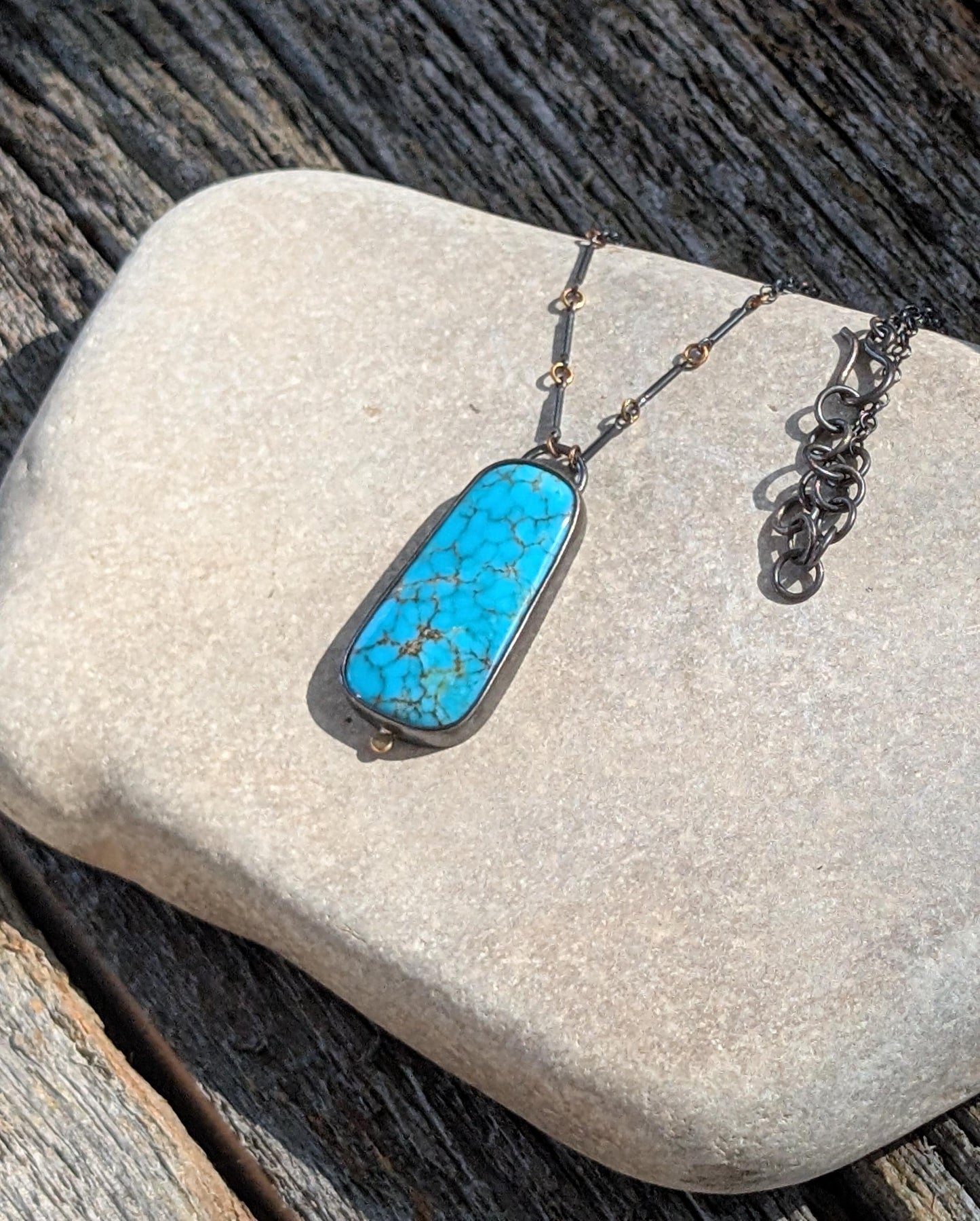 Kingman Spider Webbed Turquoise Pendant, Sterling Silver, 18K Gold