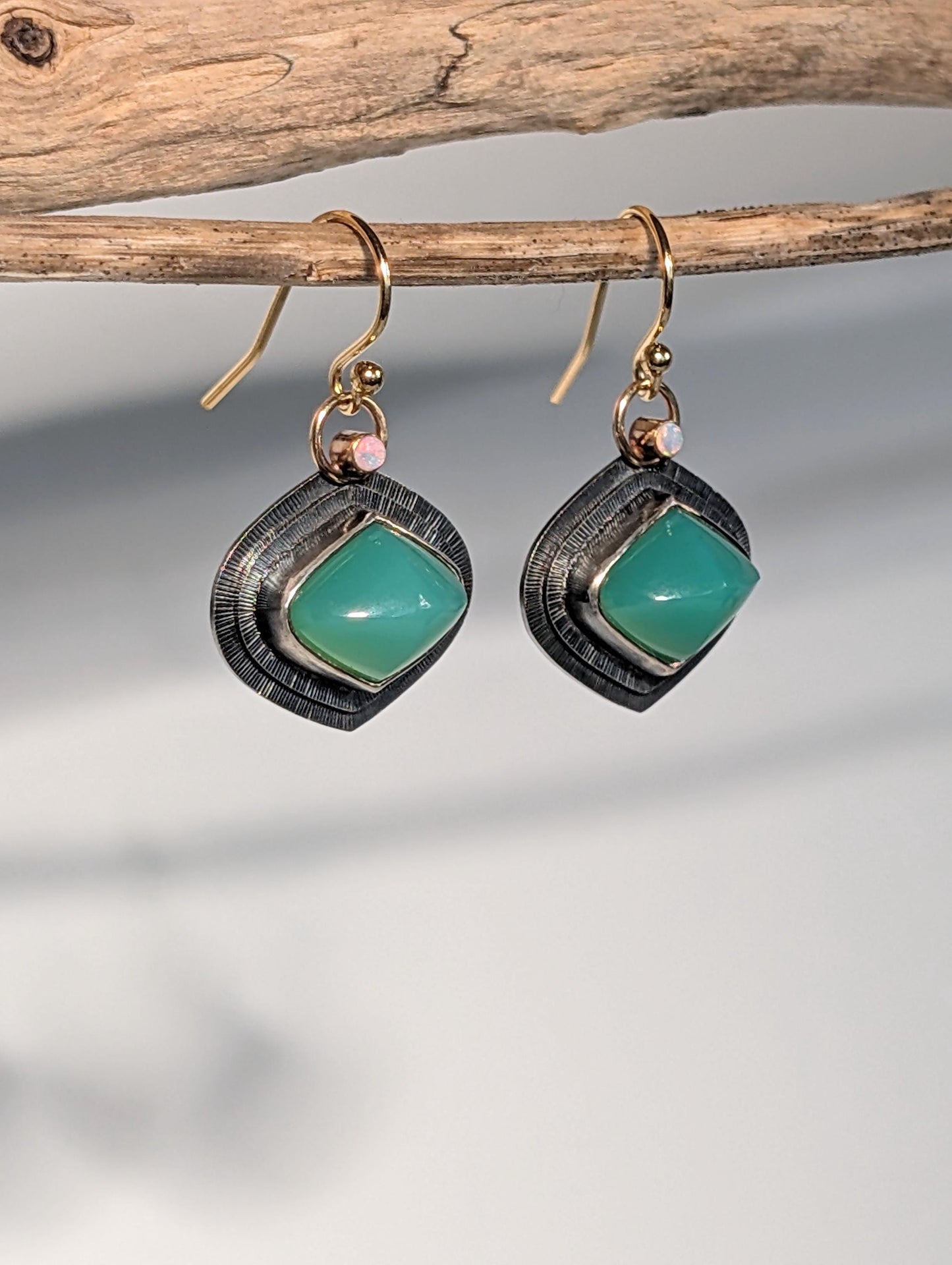 Australian Chrysoprase Earrings, Australian Opal Earrings, Sterling Silver 14K Gold