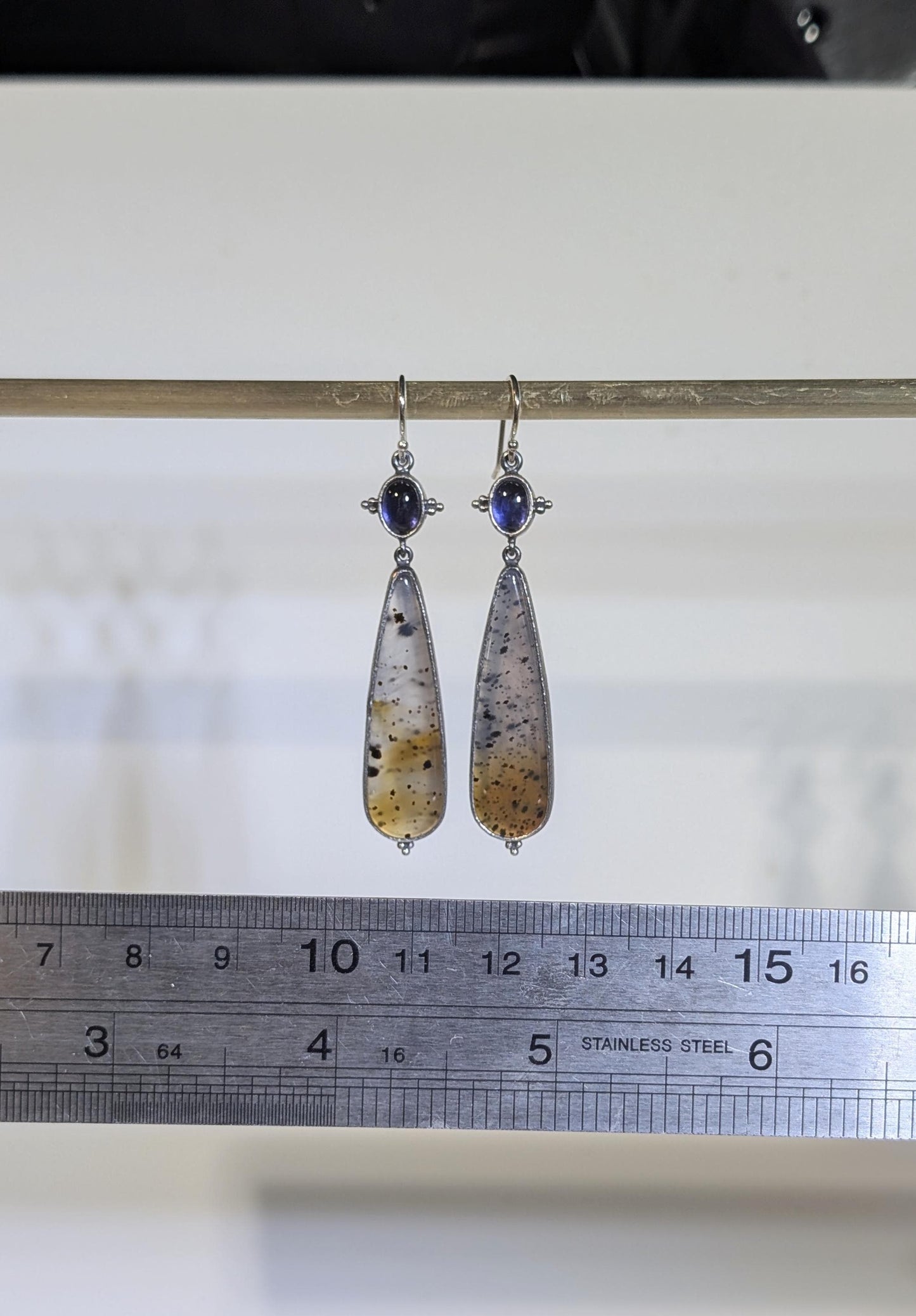 Montana Agate Earrings, Dendritic Agate Earrings, Iolite Earrings, Sterling Silver