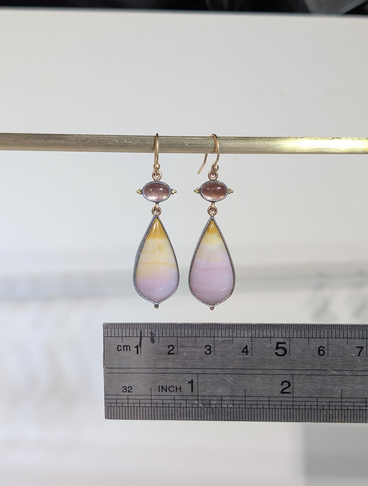 Oregon Sunset Agate Earrings, Oregon Sunstone Earrings, Sterling Silver, 22k Gold Granulation, 14k Gold Accents