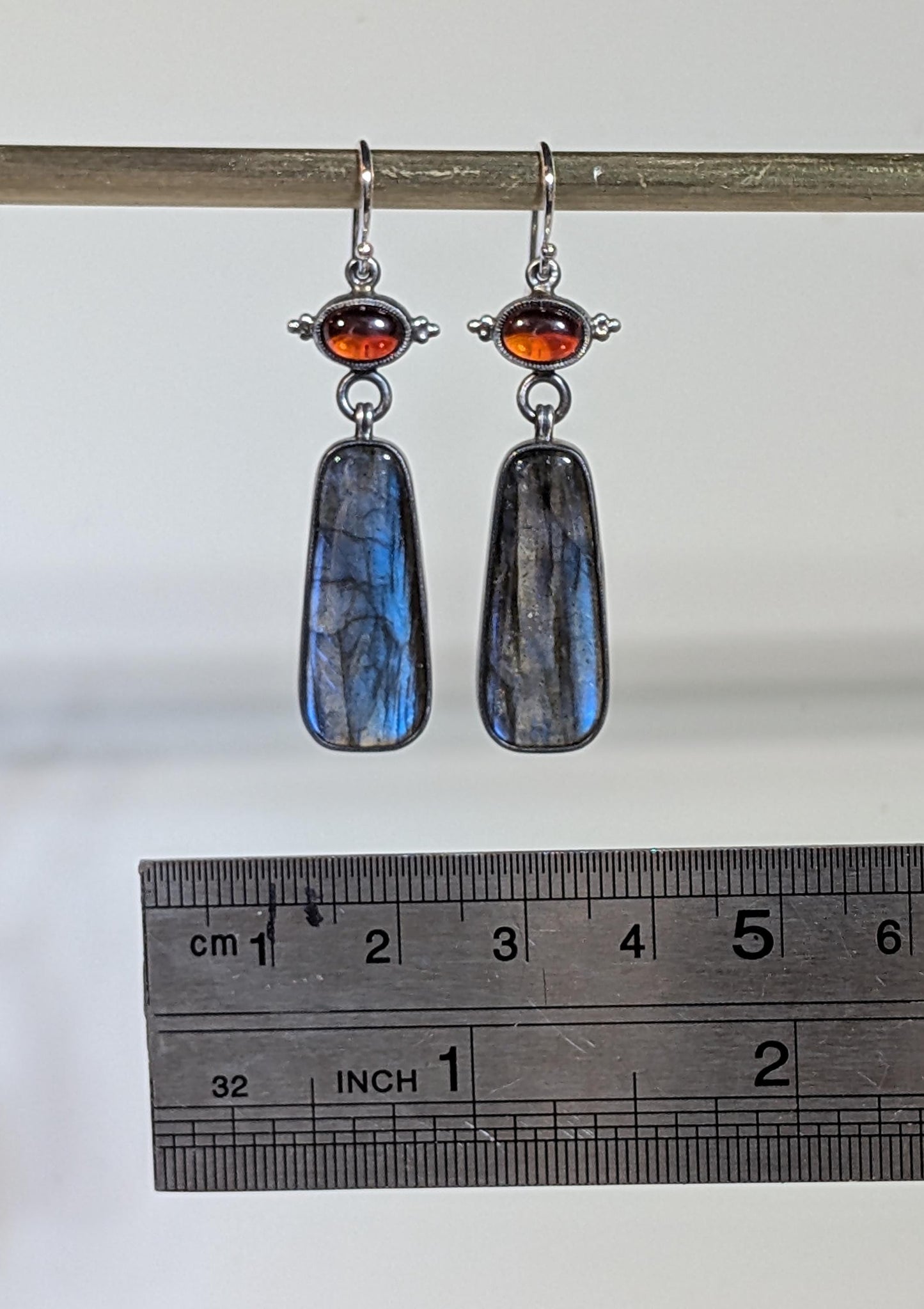 Blue Labradorite Earrings, Hessonite Garnet Earrings, Sterling Silver