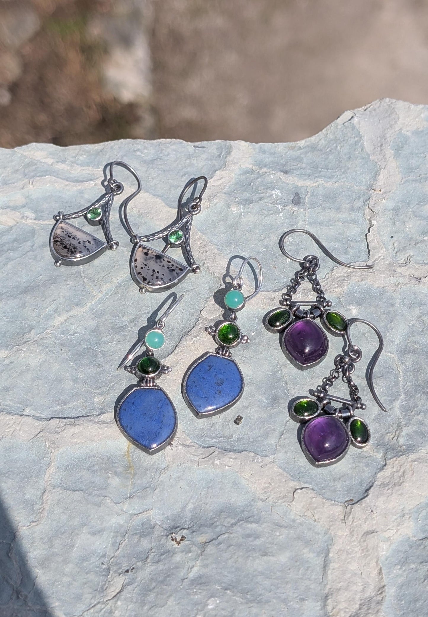 Montana Agate Earrings, Tsavorite Garnet Earrings, Sterling Silver
