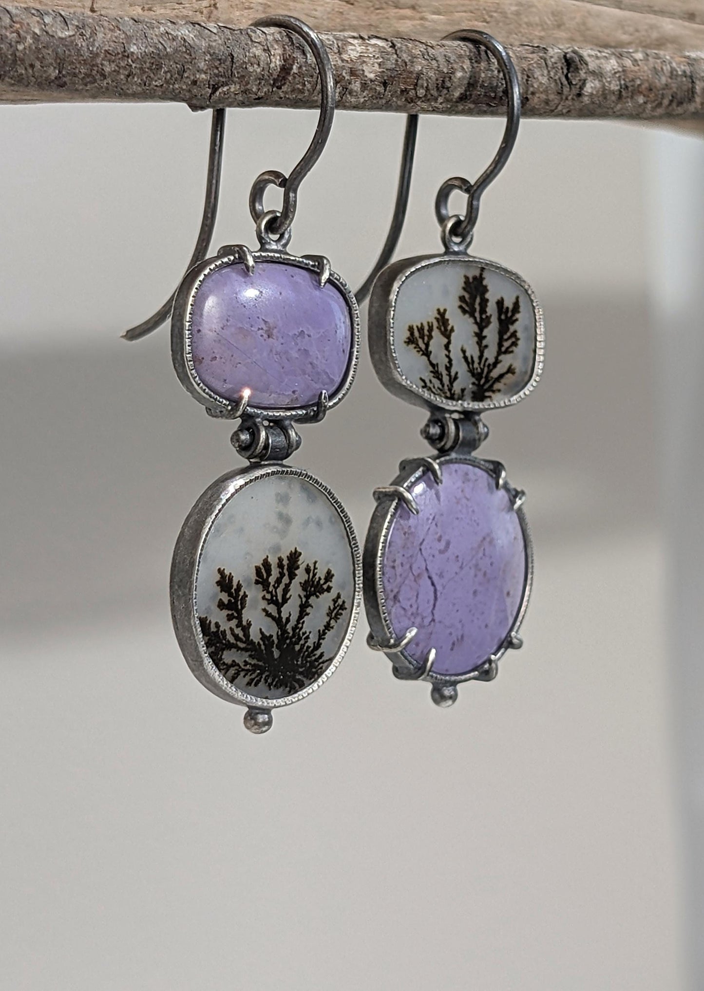 Lavender Jade and Dendritic Agate Sterling Silver Earrings
