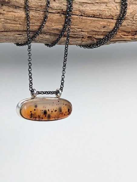 Montana Agate East/West Pendant, Sterling Silver
