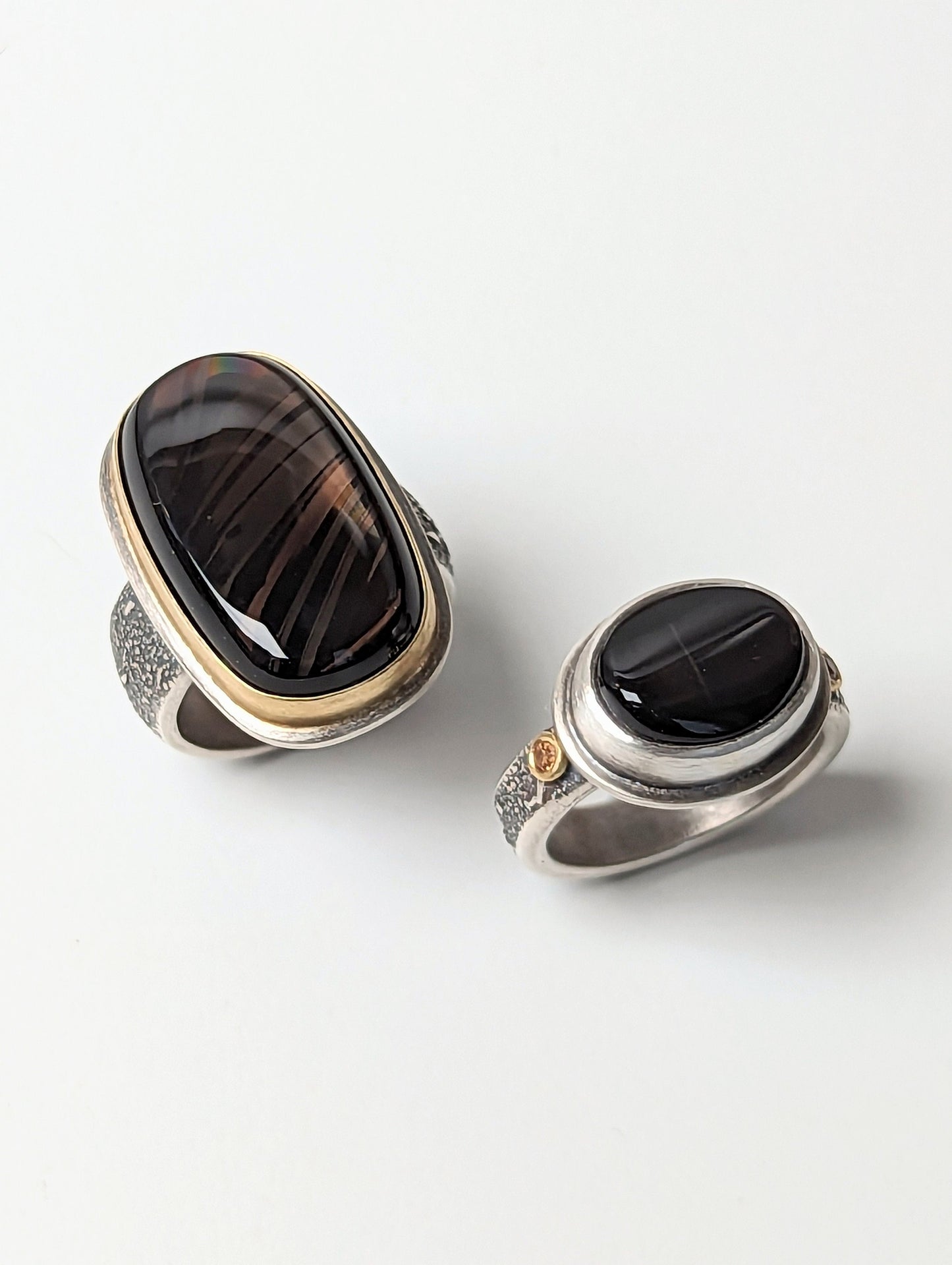Fire Obsidian, Magnetite Obsidian Ring, Sterling Silver 18K Gold
