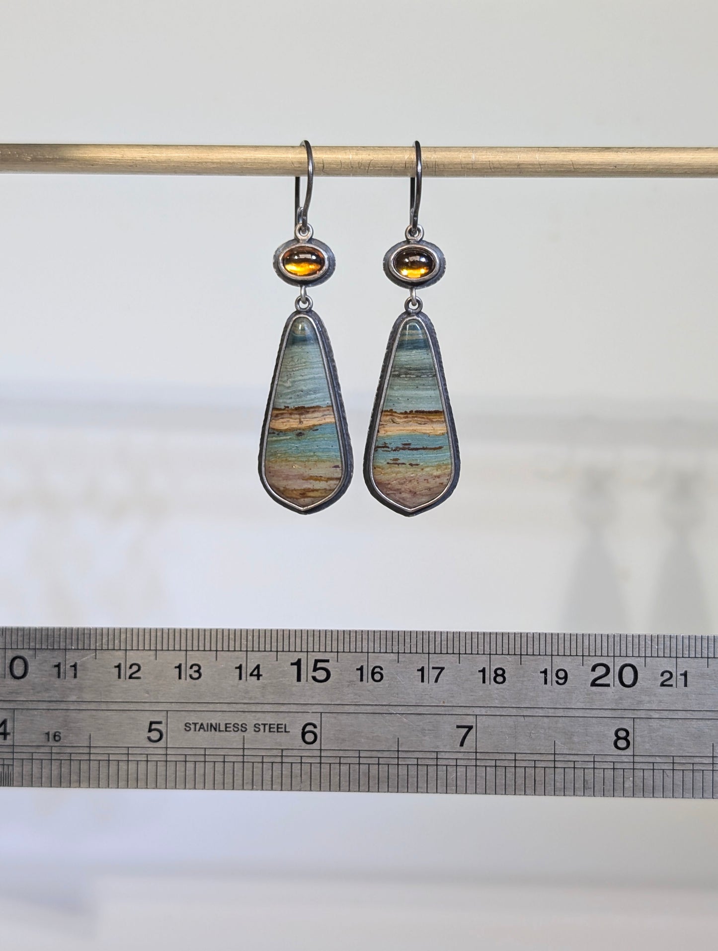 Gary Green Jasper Earrings, Cognac Zircon Earrings, Sterling Silver