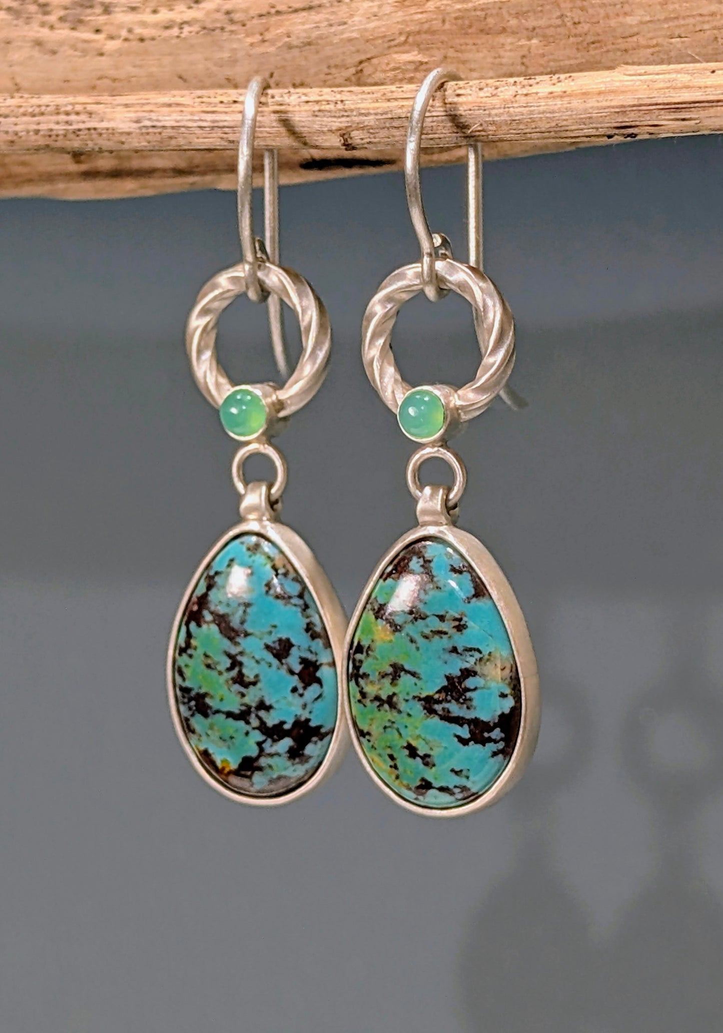 Kingman Turquoise and Chrysoprase Earrings, Sterling Silver