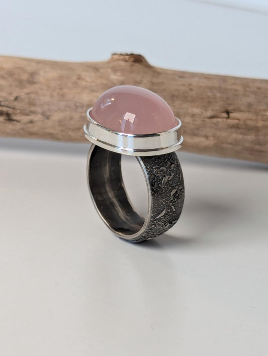 Pink Chalcedony Ring, Pink Texas Limb Cast Ring, Sterling Silver
