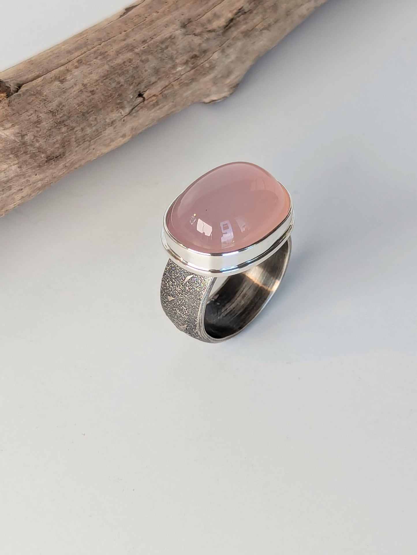 Pink Chalcedony Ring, Pink Texas Limb Cast Ring, Sterling Silver