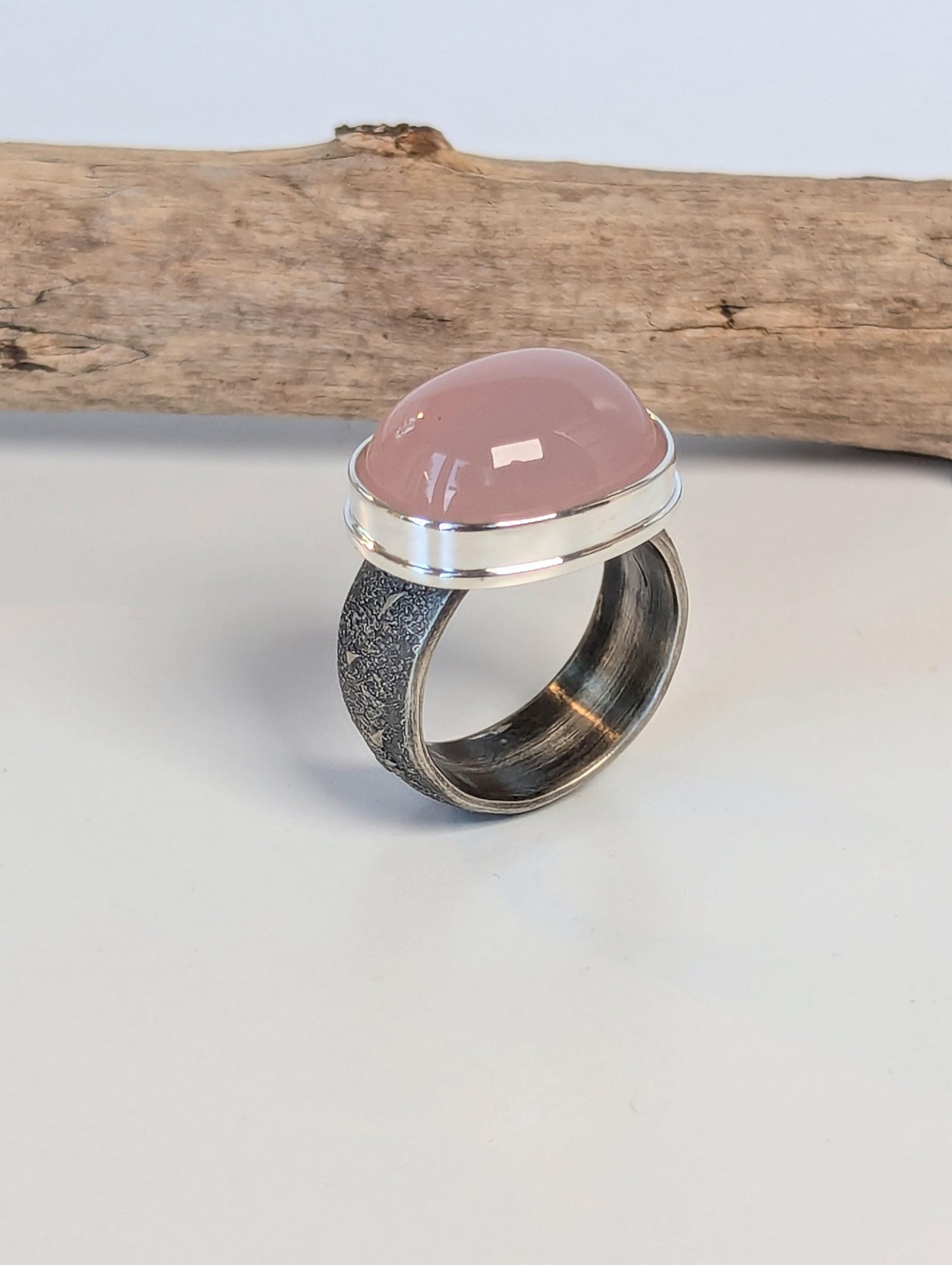 Pink Chalcedony Ring, Pink Texas Limb Cast Ring, Sterling Silver