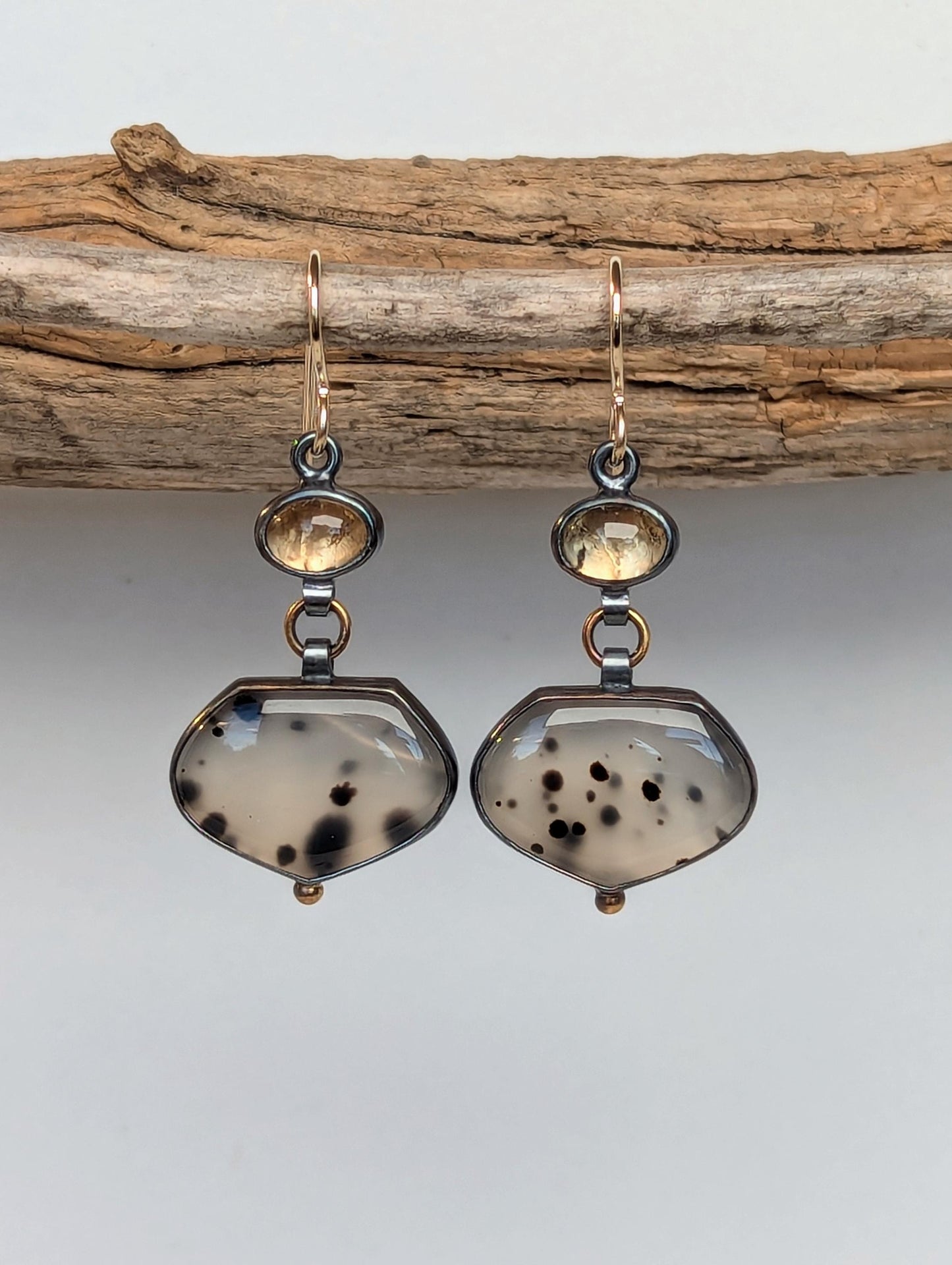 Montana Agate Earrings, Golden Topaz Earrings, Sterling Silver, 18K Gold