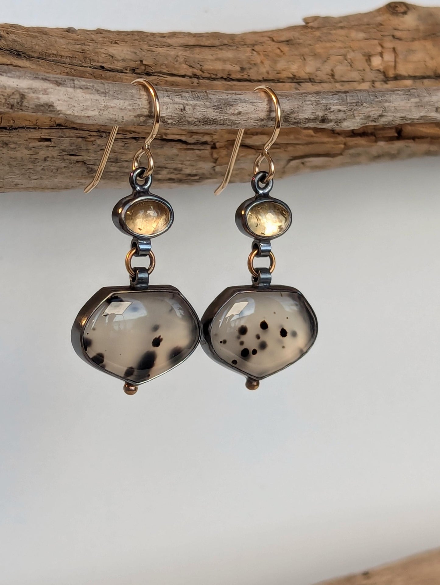 Montana Agate Earrings, Golden Topaz Earrings, Sterling Silver, 18K Gold