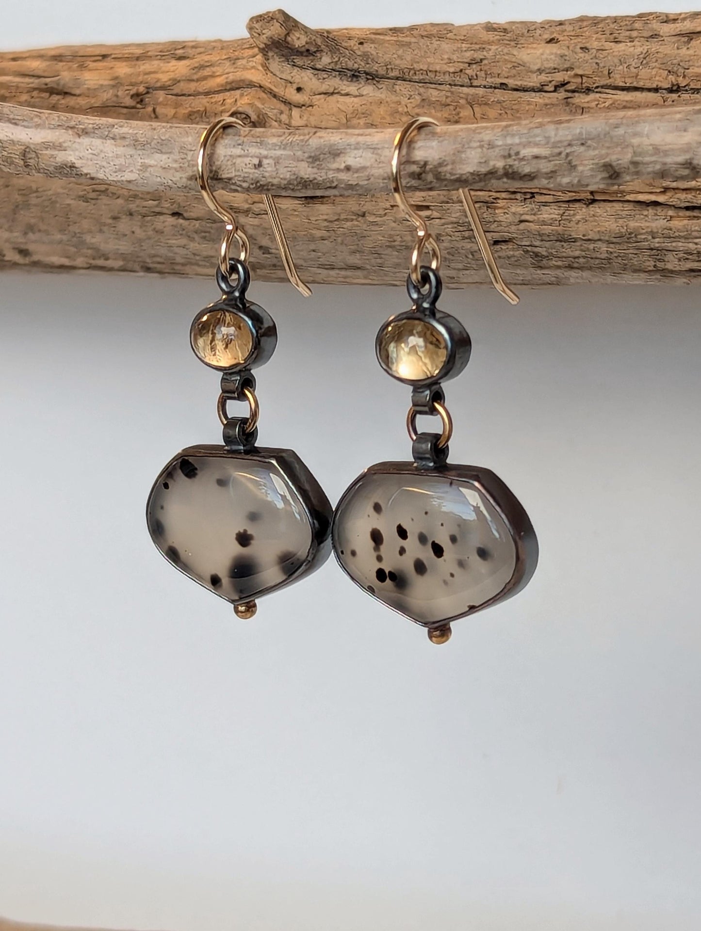 Montana Agate Earrings, Golden Topaz Earrings, Sterling Silver, 18K Gold