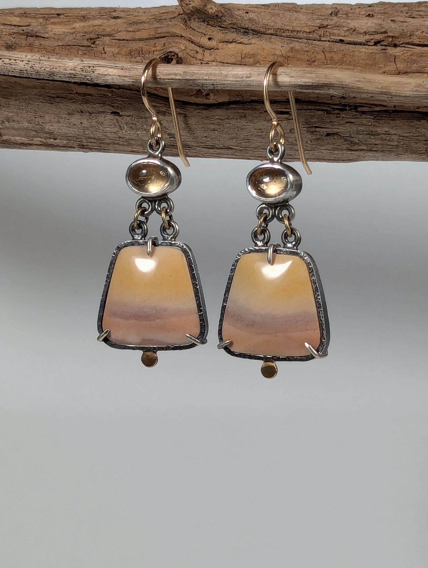 Binthalya Australian Opal Earrings, Golden Topaz Earrings, Sterling Silver 18K Gold