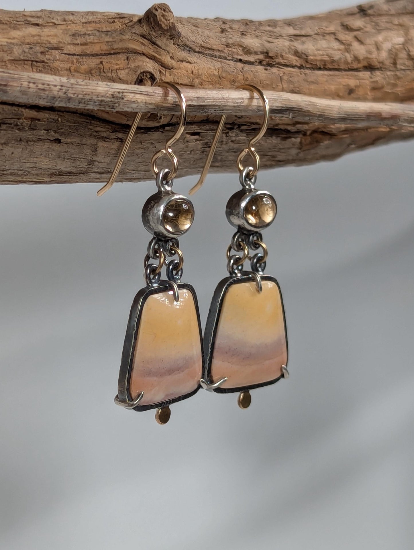 Binthalya Australian Opal Earrings, Golden Topaz Earrings, Sterling Silver 18K Gold