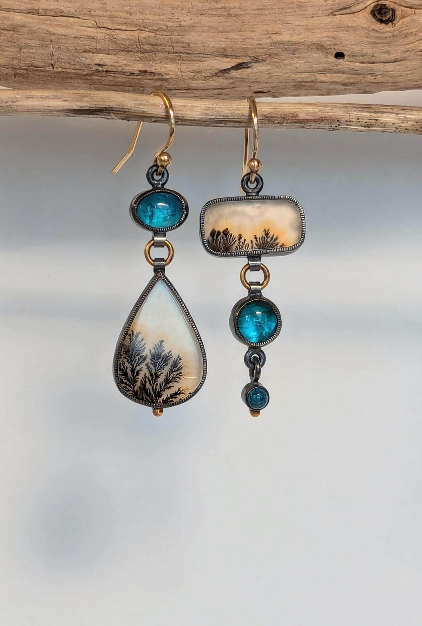 Dendritic Agate Earrings, Apatite Earrings, Sterling Silver, 18K Gold