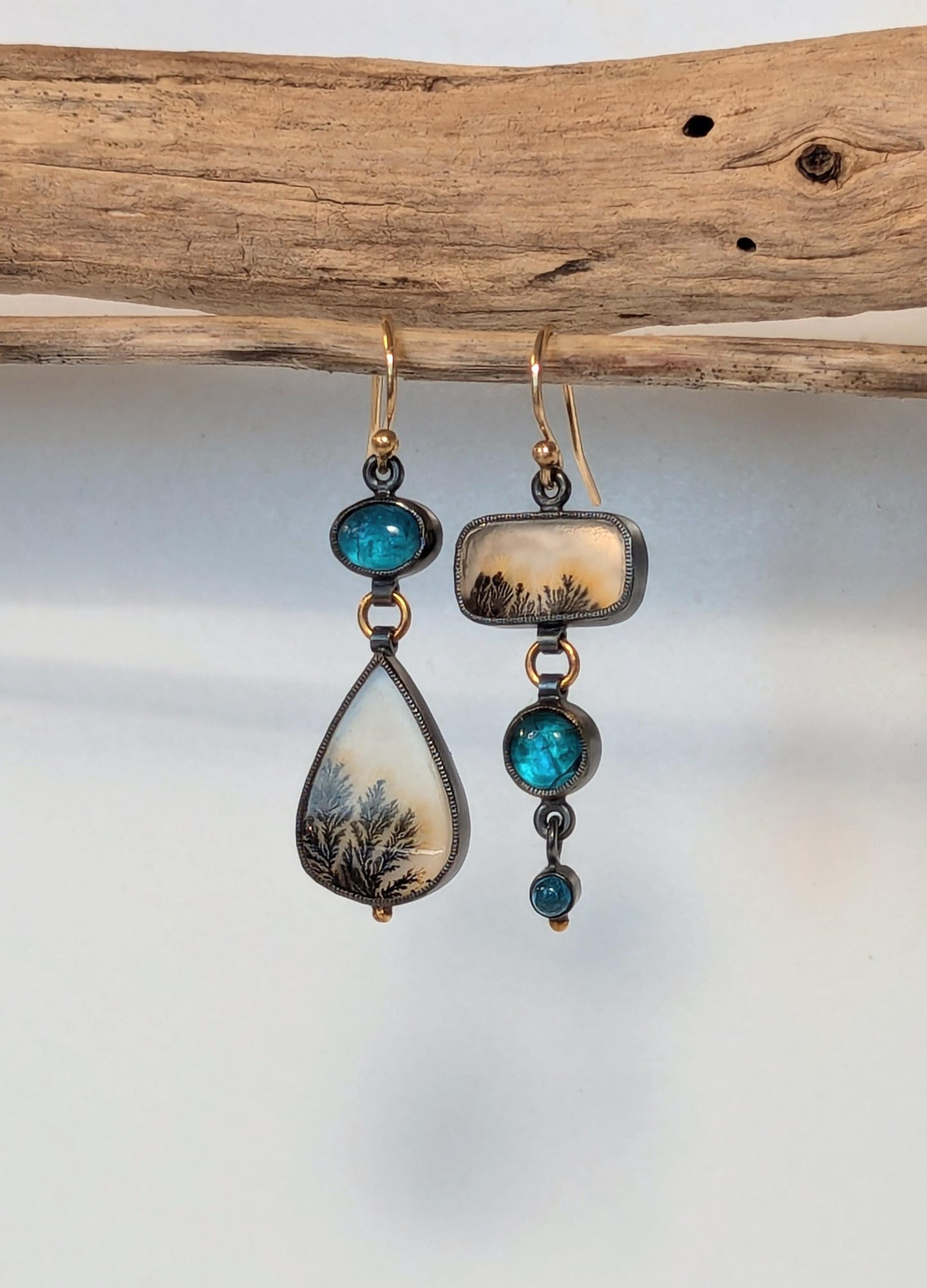 Dendritic Agate Earrings, Apatite Earrings, Sterling Silver, 18K Gold