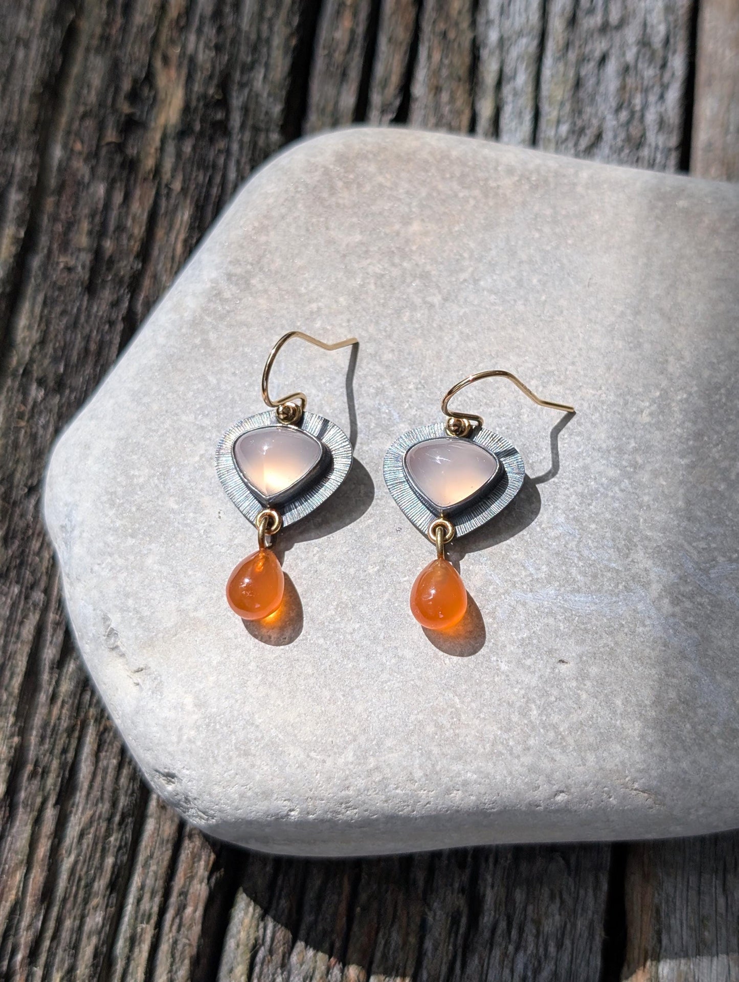 Peach Chalcedony Earrings, Carnelian Earrings, Sterling Silver, 18K Gold