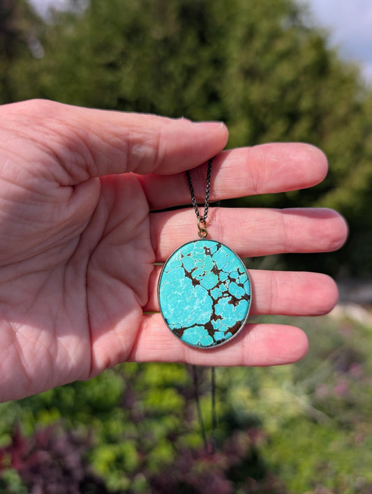 Hubei Turquoise Pendant, Sterling Silver, 18K Gold