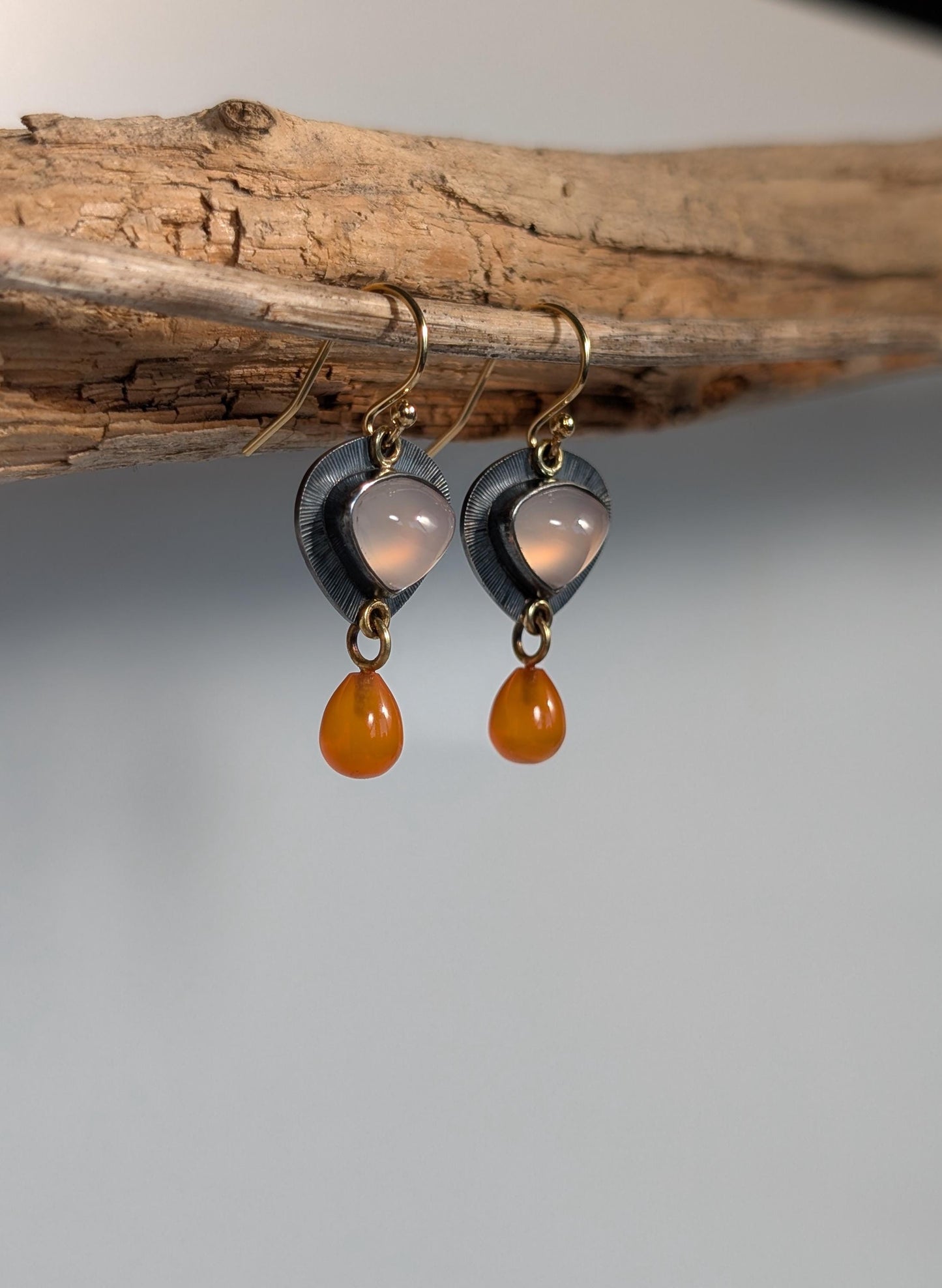 Peach Chalcedony Earrings, Carnelian Earrings, Sterling Silver, 18K Gold