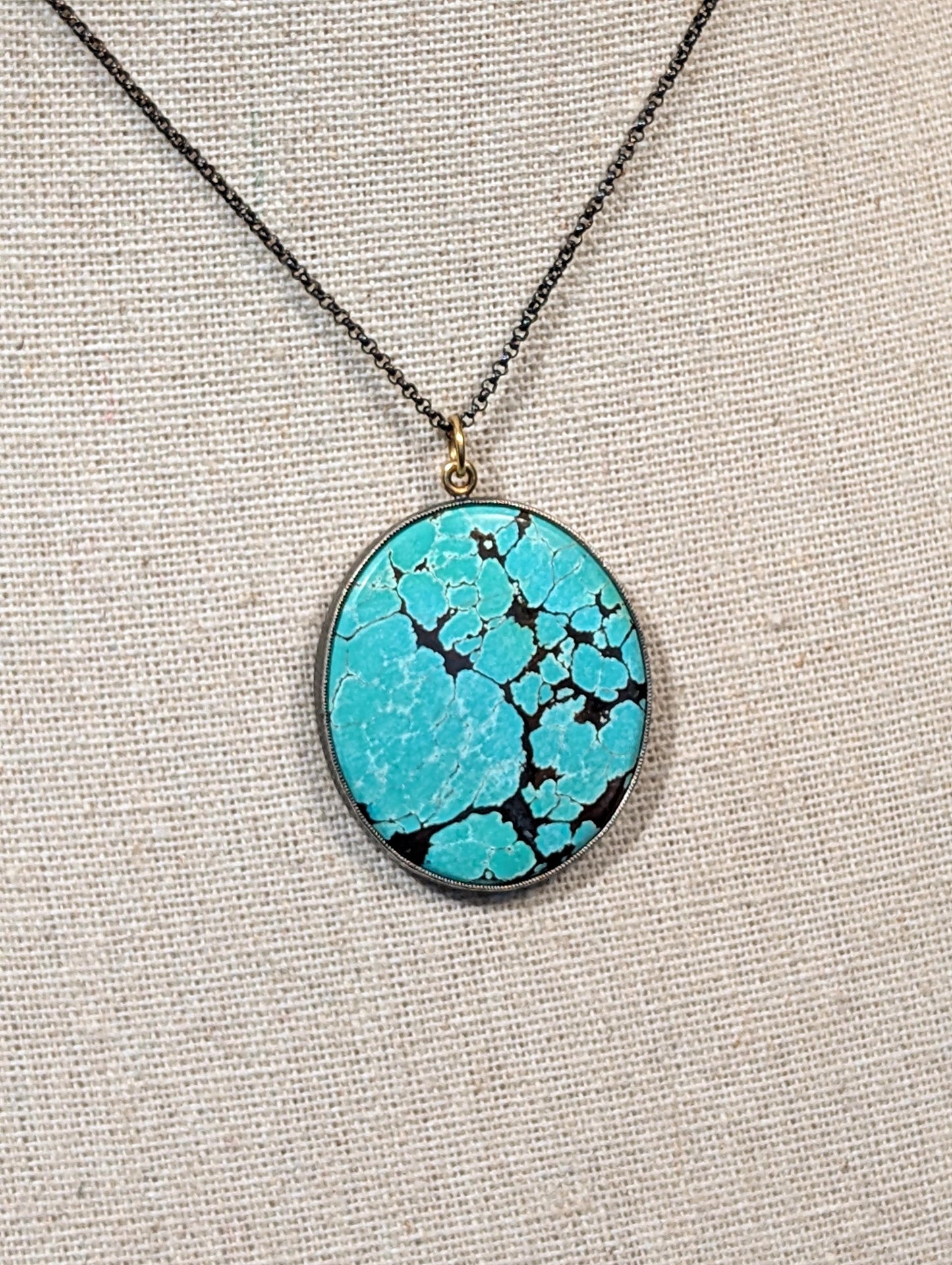 Hubei Turquoise Pendant, Sterling Silver, 18K Gold