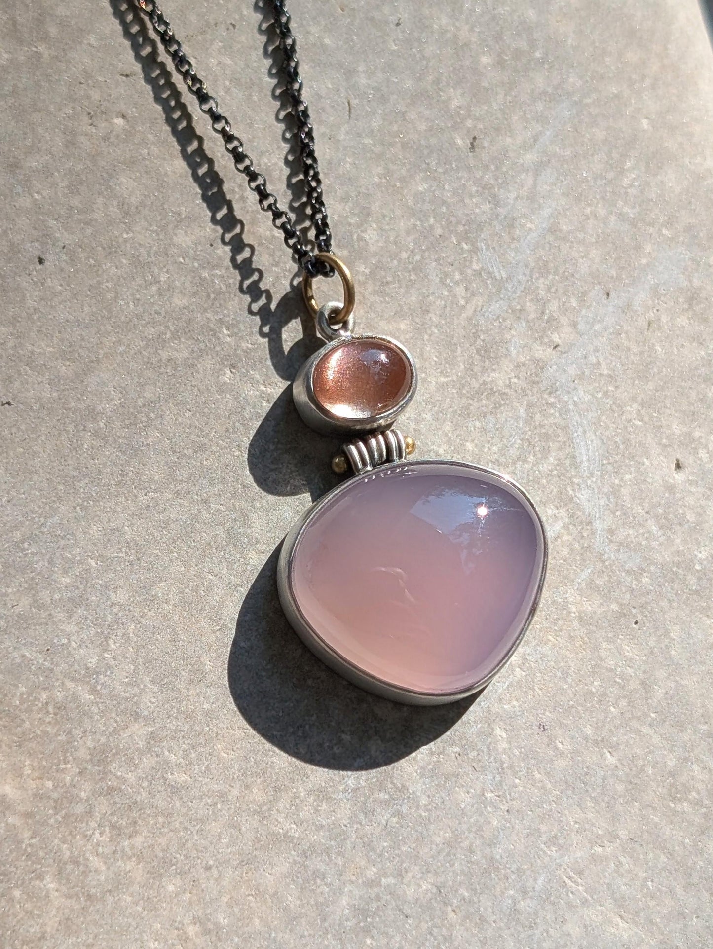 Purple Chalcedony Pendant, Oregon Sunstone Pendant, Sterling Silver, 18K Gold