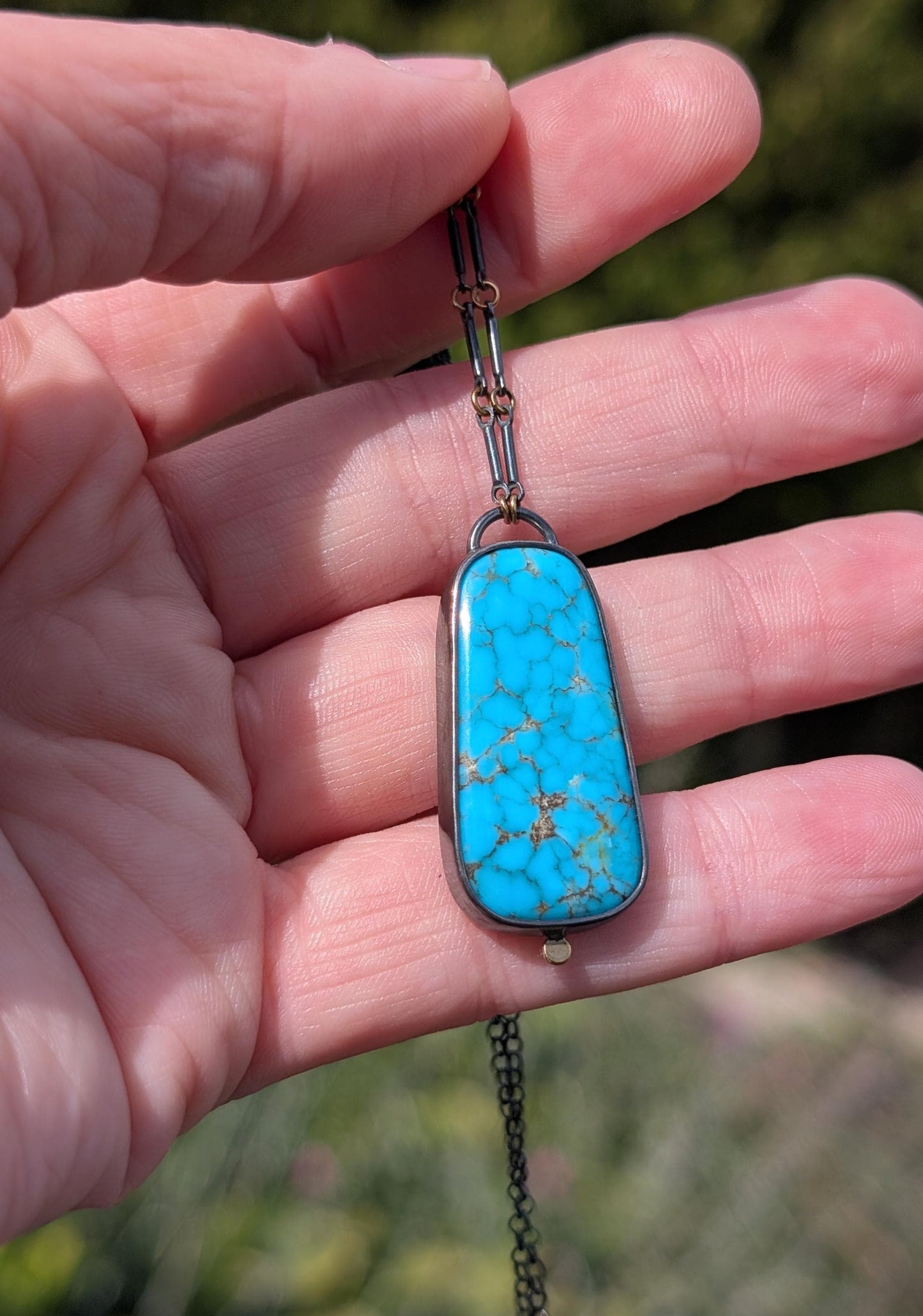 Kingman Spider Webbed Turquoise Pendant, Sterling Silver, 18K Gold