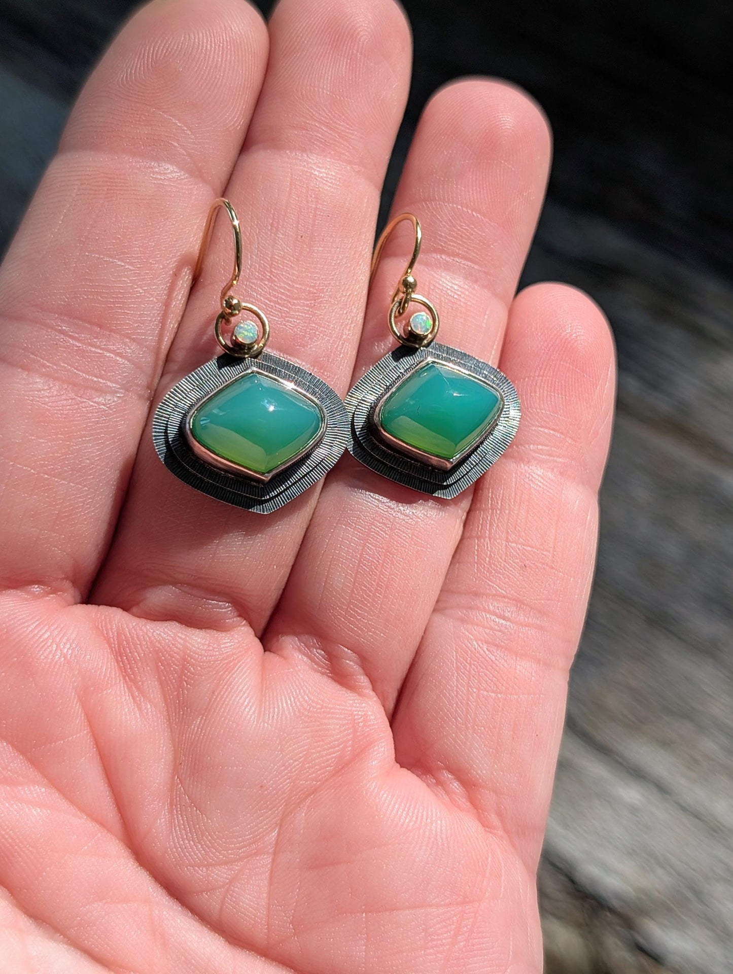 Australian Chrysoprase Earrings, Australian Opal Earrings, Sterling Silver 14K Gold