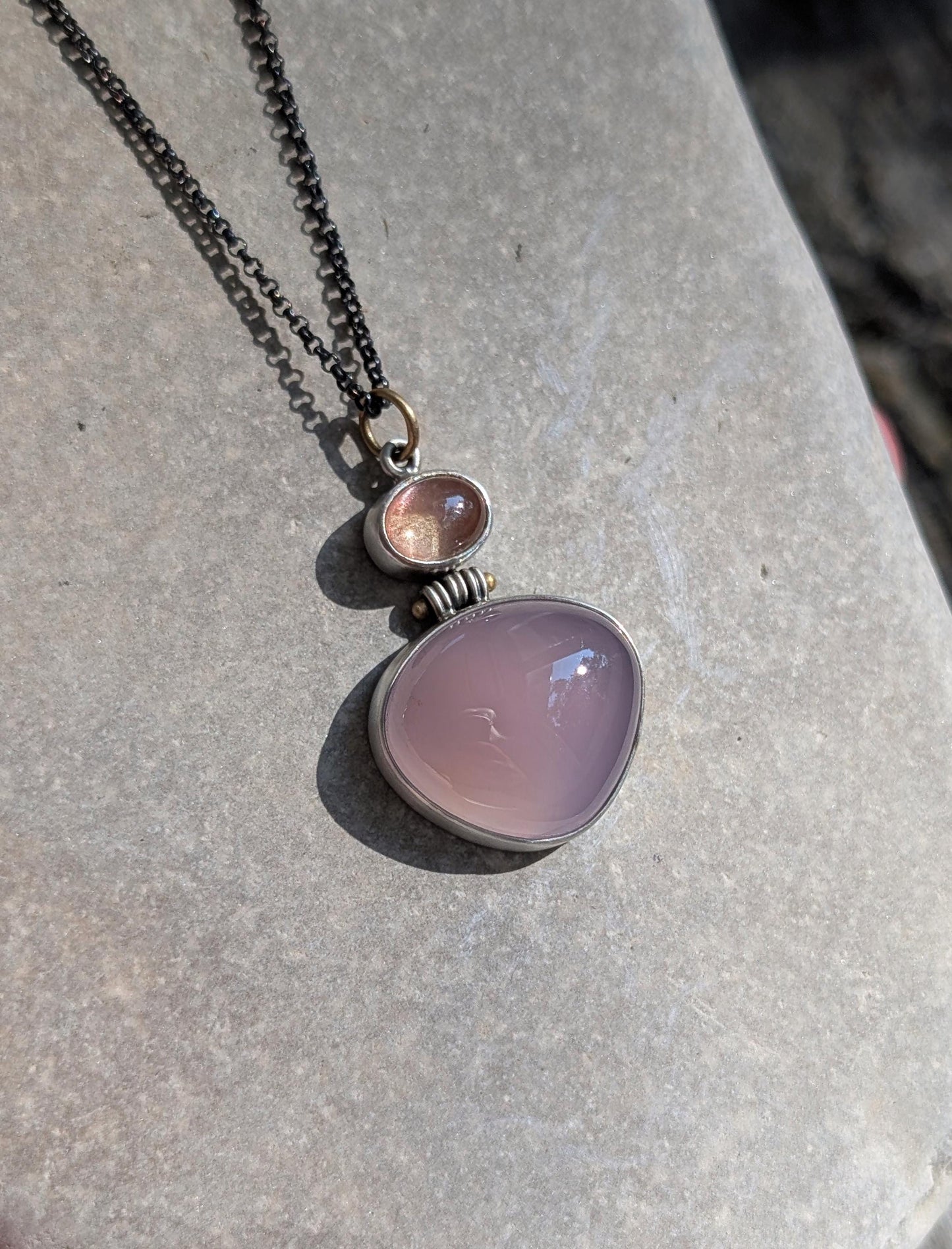 Purple Chalcedony Pendant, Oregon Sunstone Pendant, Sterling Silver, 18K Gold