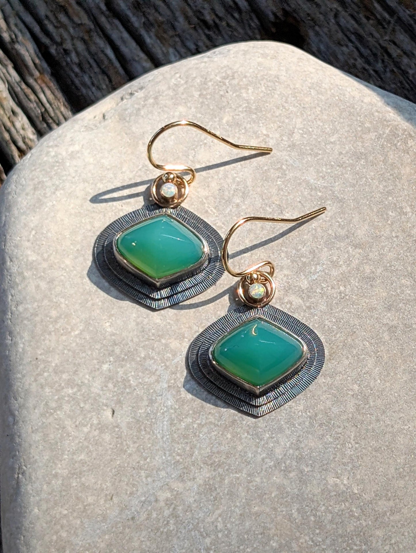 Australian Chrysoprase Earrings, Australian Opal Earrings, Sterling Silver 14K Gold