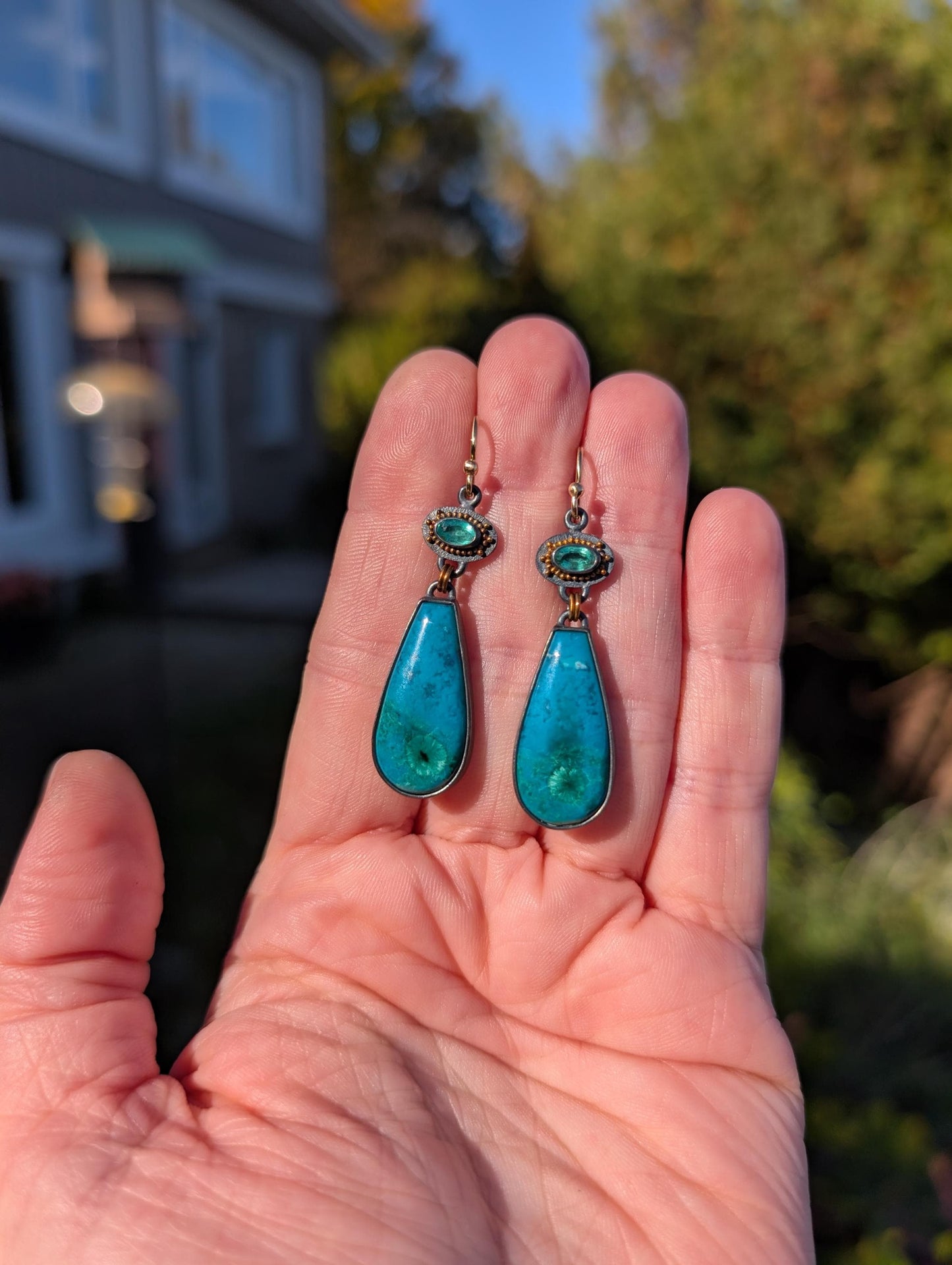Inspiration Mine Gem Silica and Emerald Earrings, Sterling Silver 18K Gold
