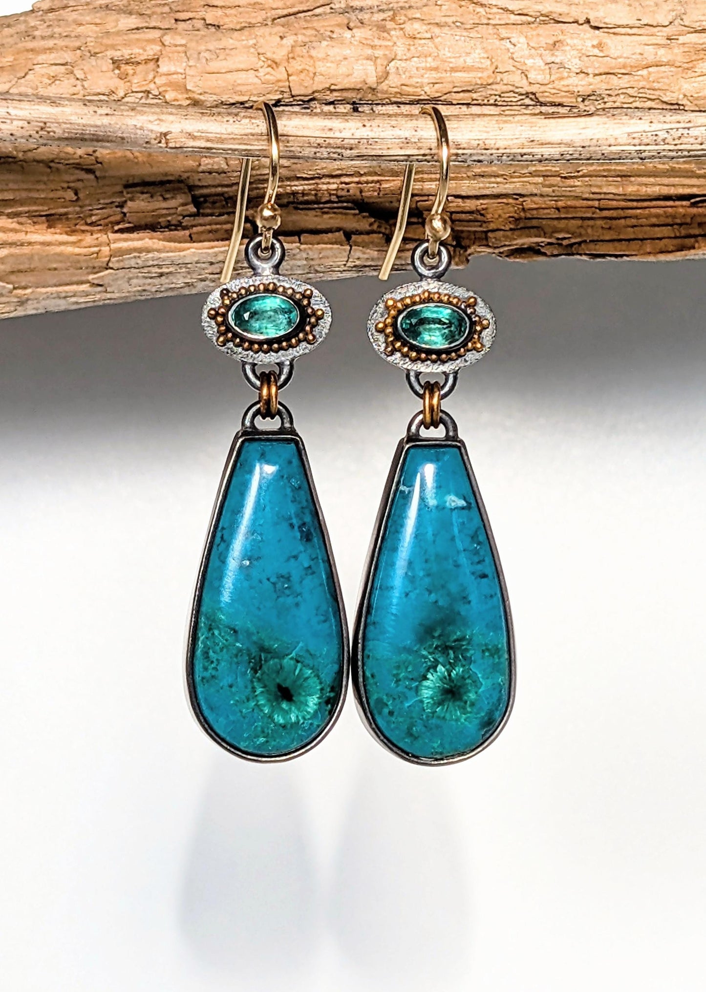 Inspiration Mine Gem Silica and Emerald Earrings, Sterling Silver 18K Gold