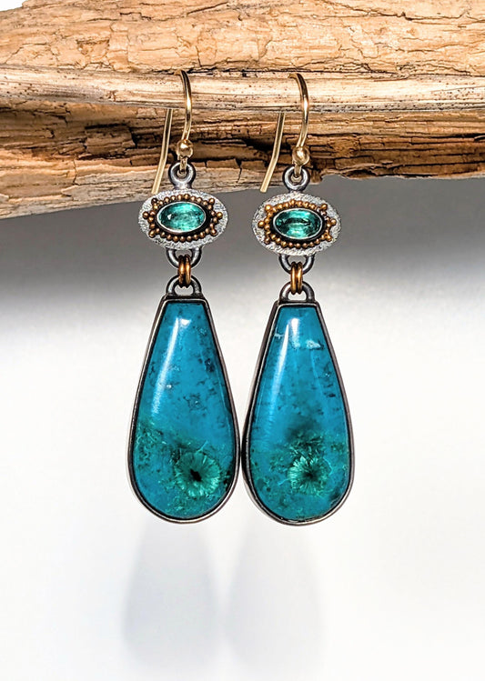 Inspiration Mine Gem Silica and Emerald Earrings, Sterling Silver 18K Gold