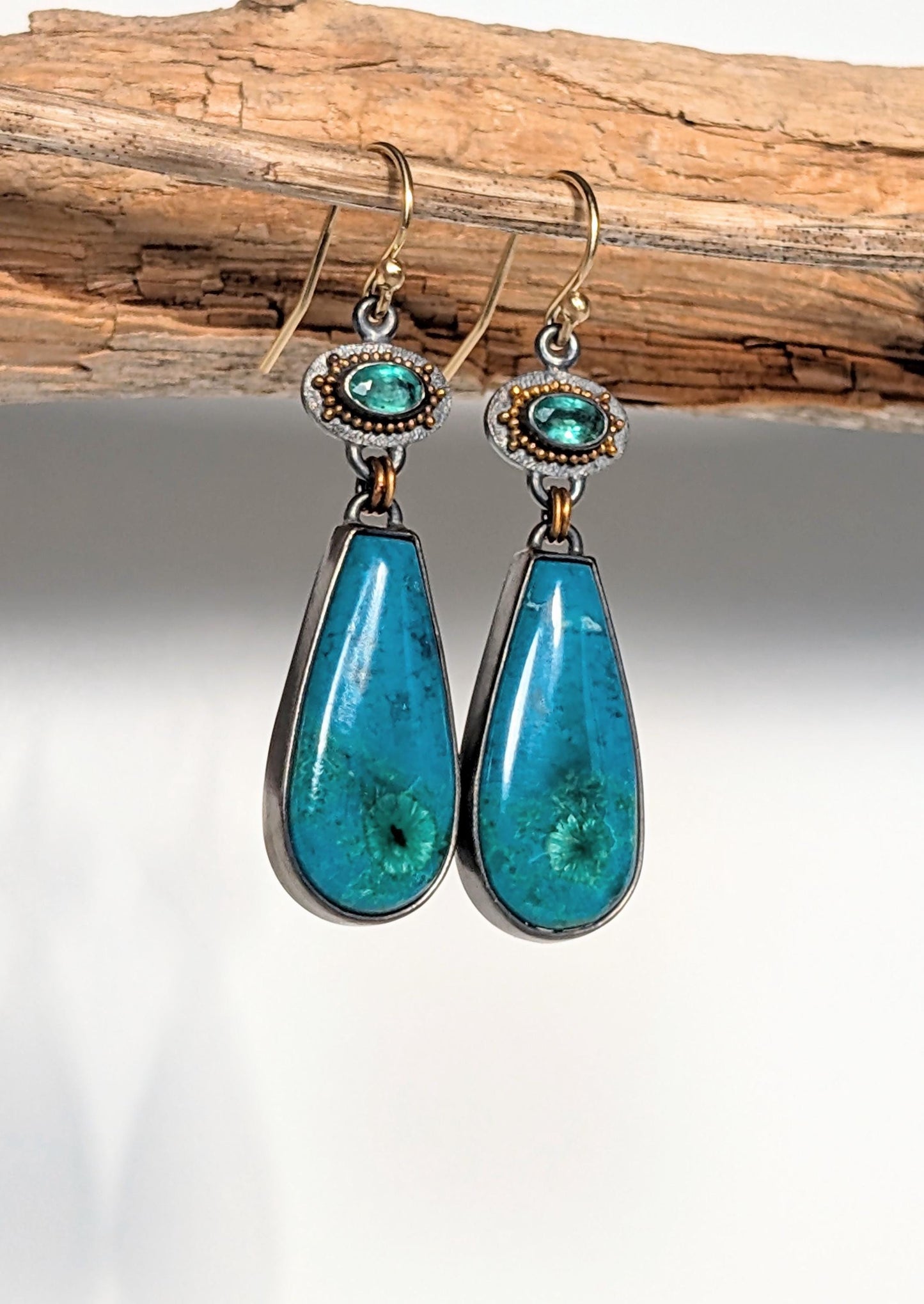 Inspiration Mine Gem Silica and Emerald Earrings, Sterling Silver 18K Gold