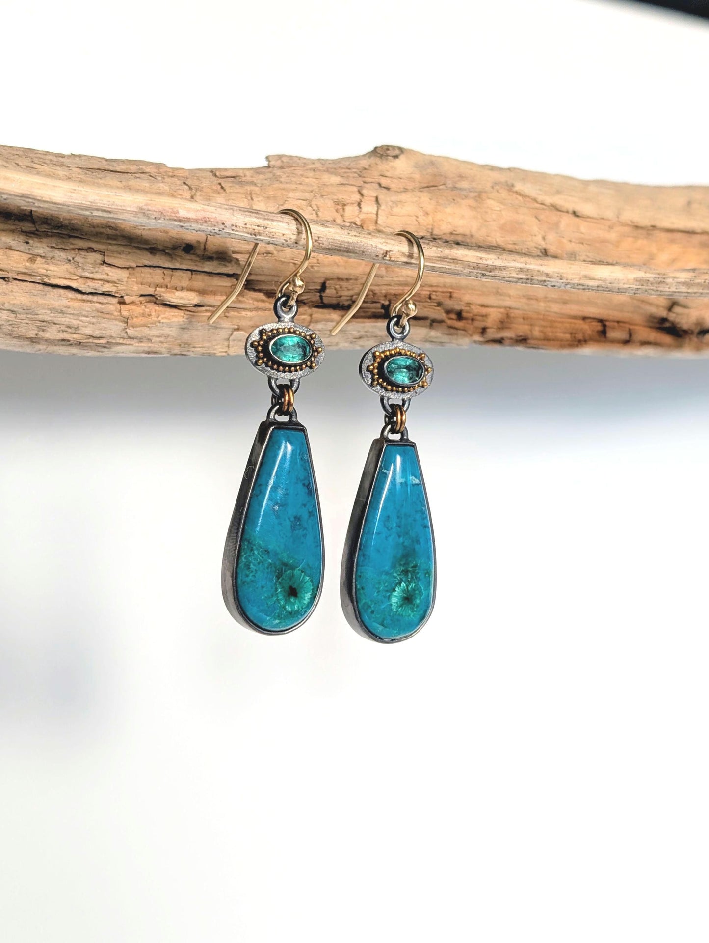 Inspiration Mine Gem Silica and Emerald Earrings, Sterling Silver 18K Gold