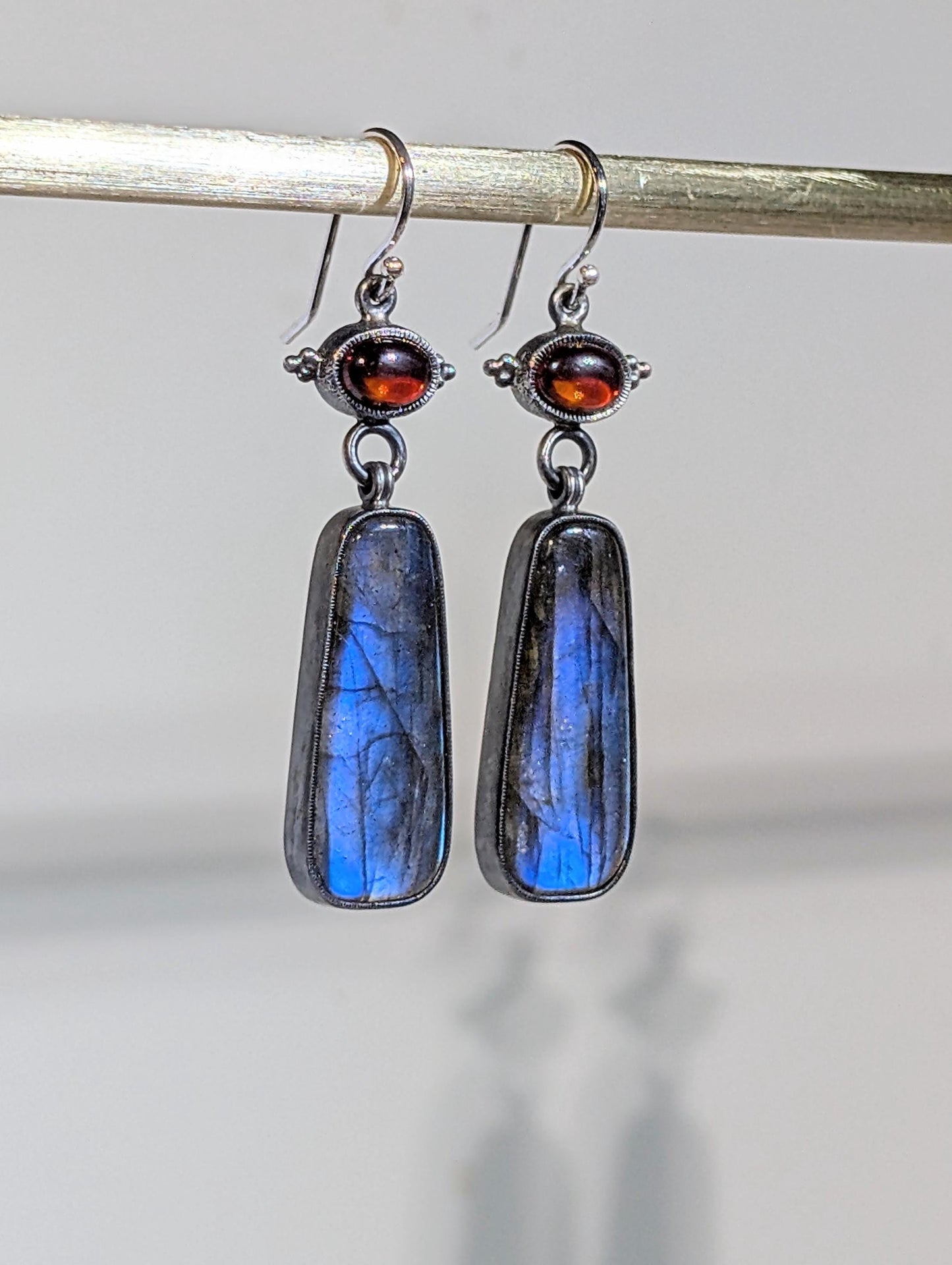 Blue Labradorite Earrings, Hessonite Garnet Earrings, Sterling Silver