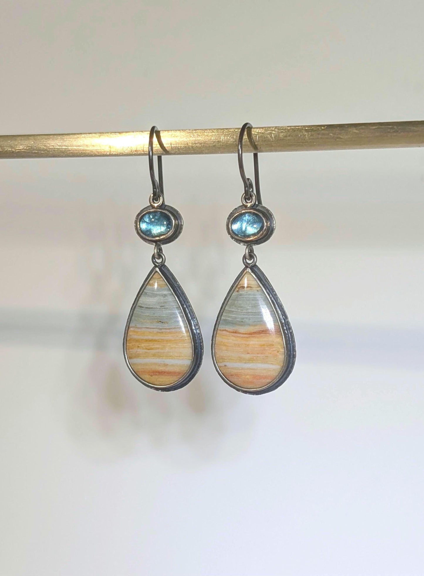 Gary Green Jasper Earrings, Blue Apatite Earrings, Sterling Silver