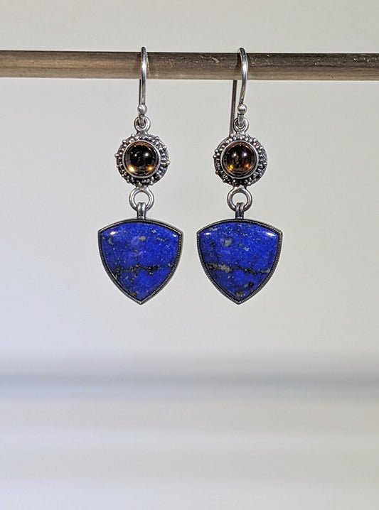 Lapis Lazuli Earrings, Golden Imperial Topaz Earrings, Sterling Silver