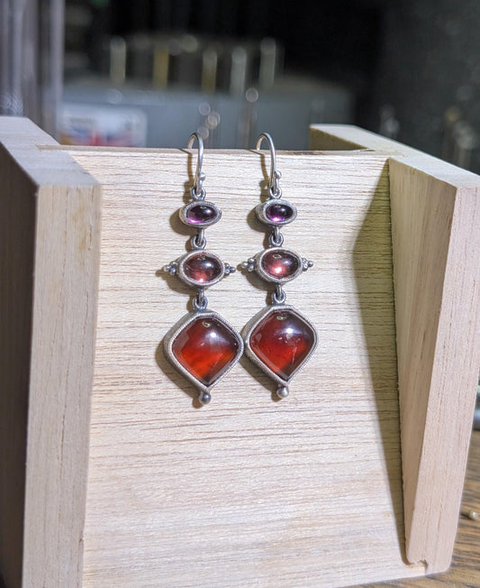 Rhodolite Garnet, Tanga Garnet, Hessonite Garnet Earrings, Sterling Silver