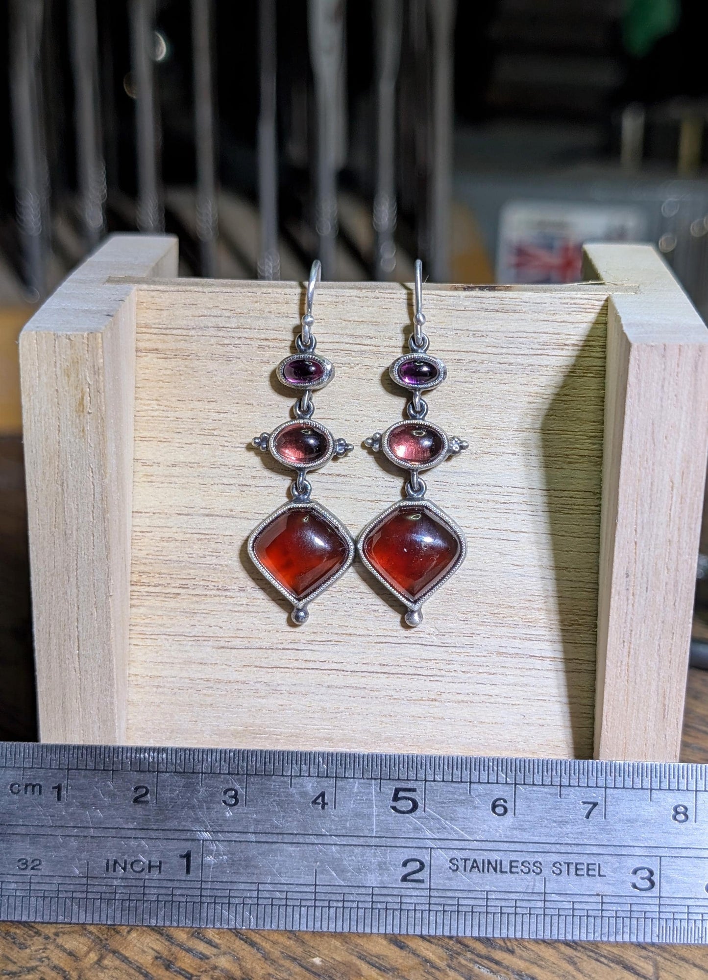 Rhodolite Garnet, Tanga Garnet, Hessonite Garnet Earrings, Sterling Silver