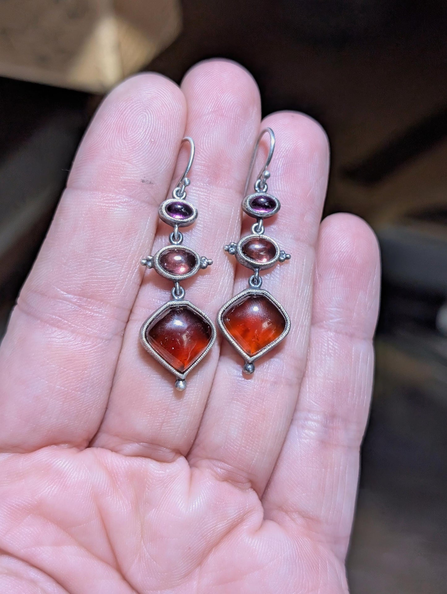 Rhodolite Garnet, Tanga Garnet, Hessonite Garnet Earrings, Sterling Silver