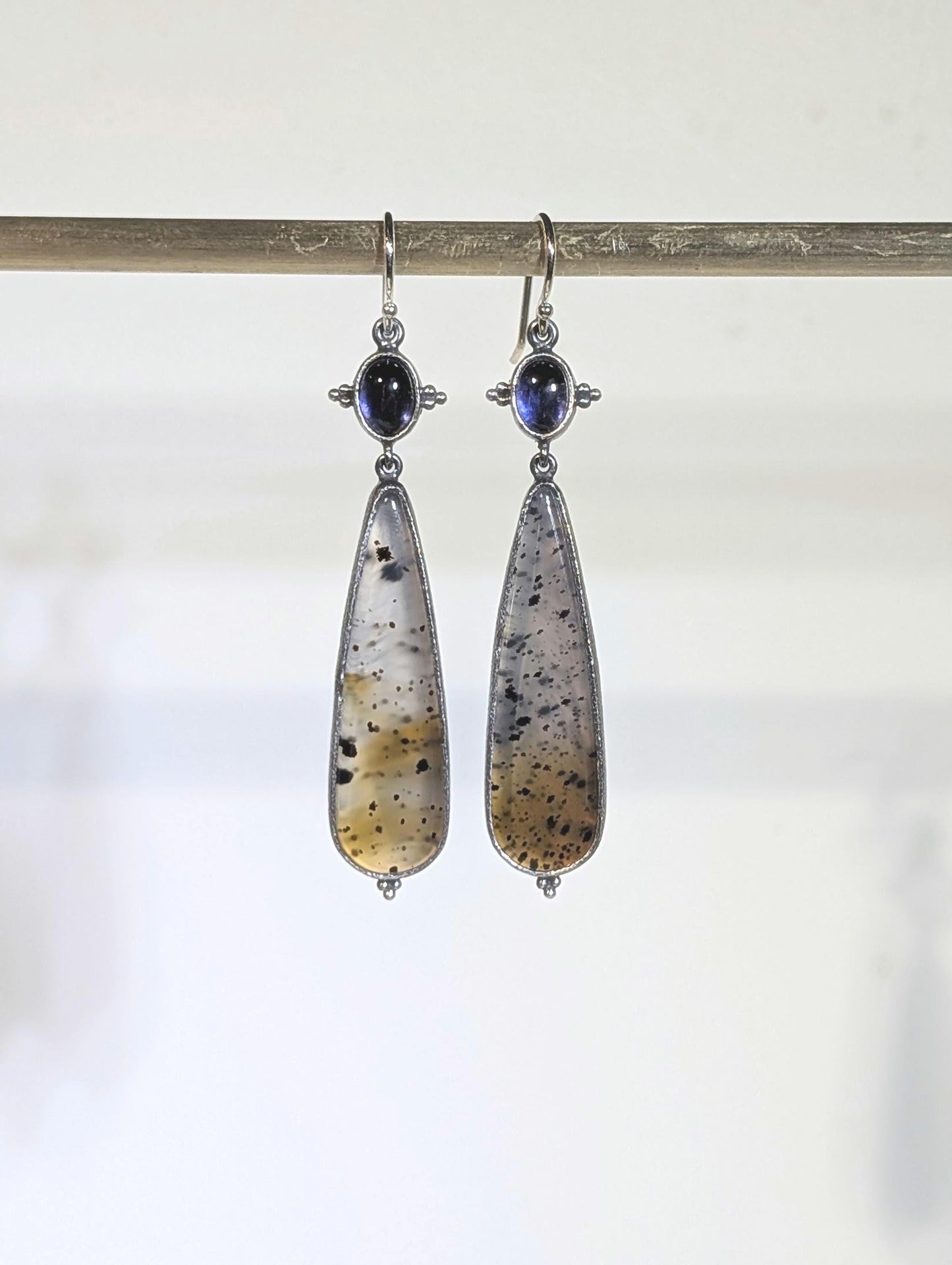 Montana Agate Earrings, Dendritic Agate Earrings,  Iolite Earrings, Sterling Silver