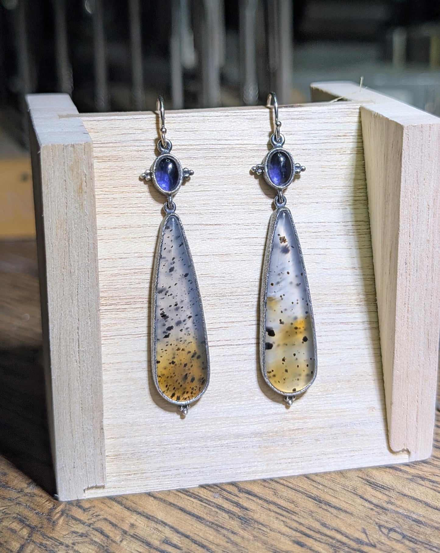 Montana Agate Earrings, Dendritic Agate Earrings,  Iolite Earrings, Sterling Silver