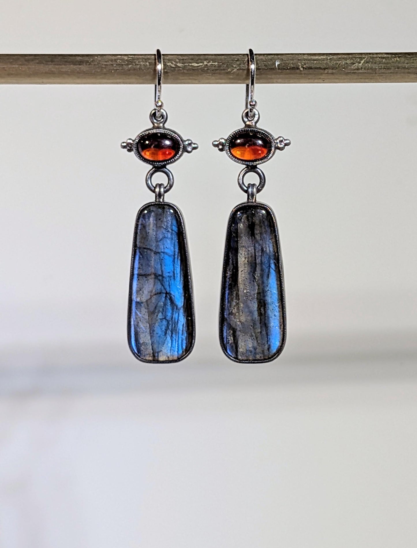Blue Labradorite Earrings, Hessonite Garnet Earrings, Sterling Silver