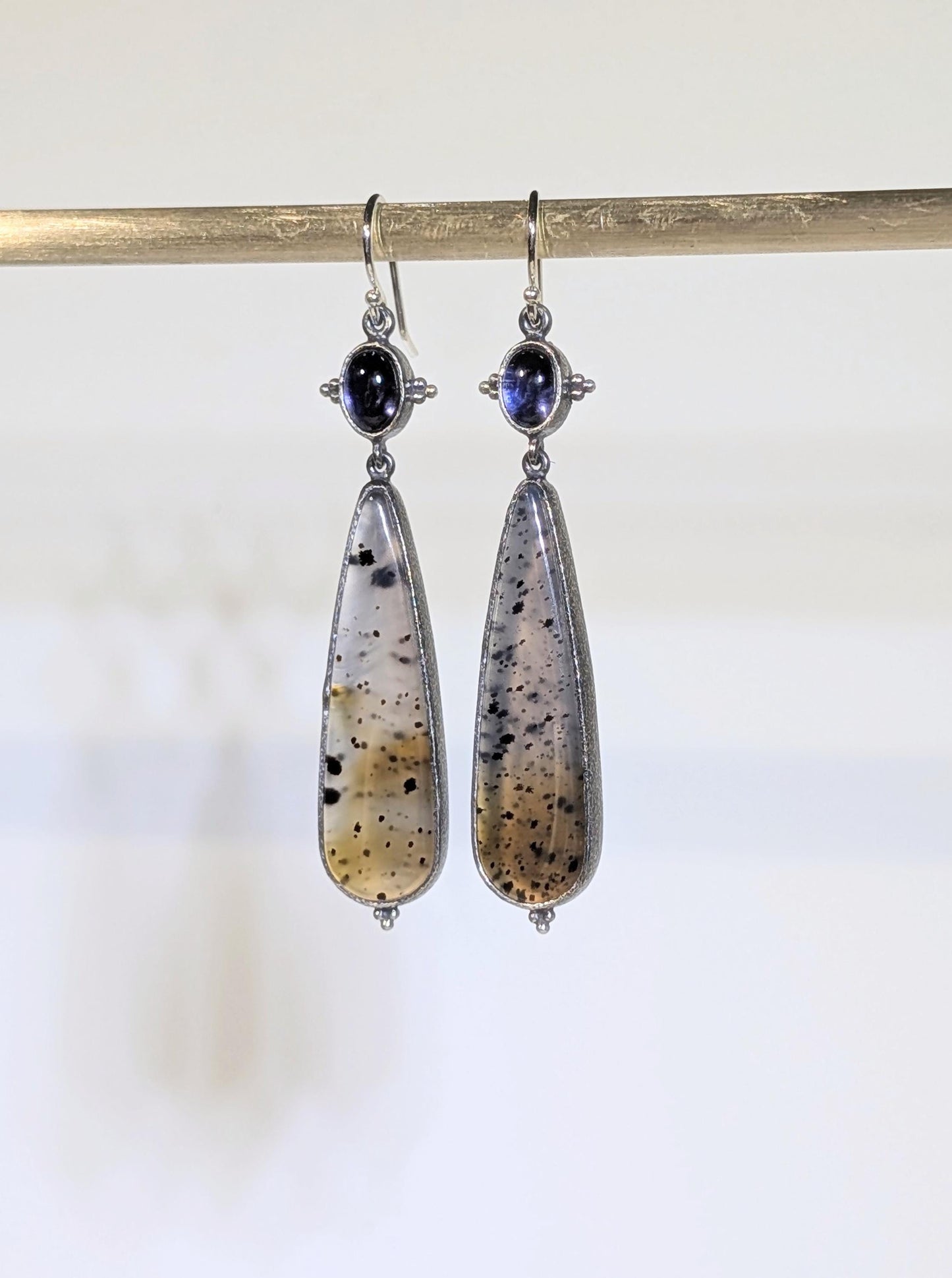 Montana Agate Earrings, Dendritic Agate Earrings,  Iolite Earrings, Sterling Silver