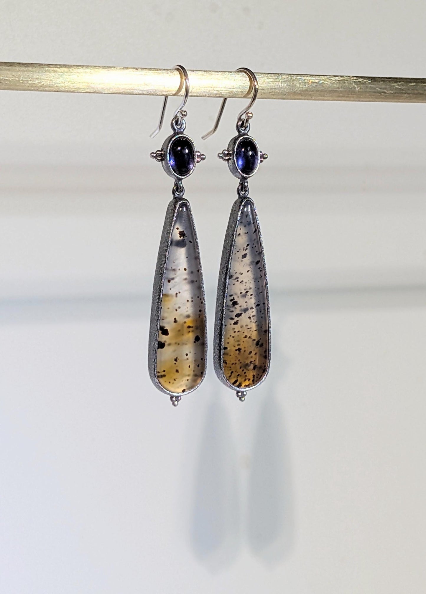 Montana Agate Earrings, Dendritic Agate Earrings,  Iolite Earrings, Sterling Silver