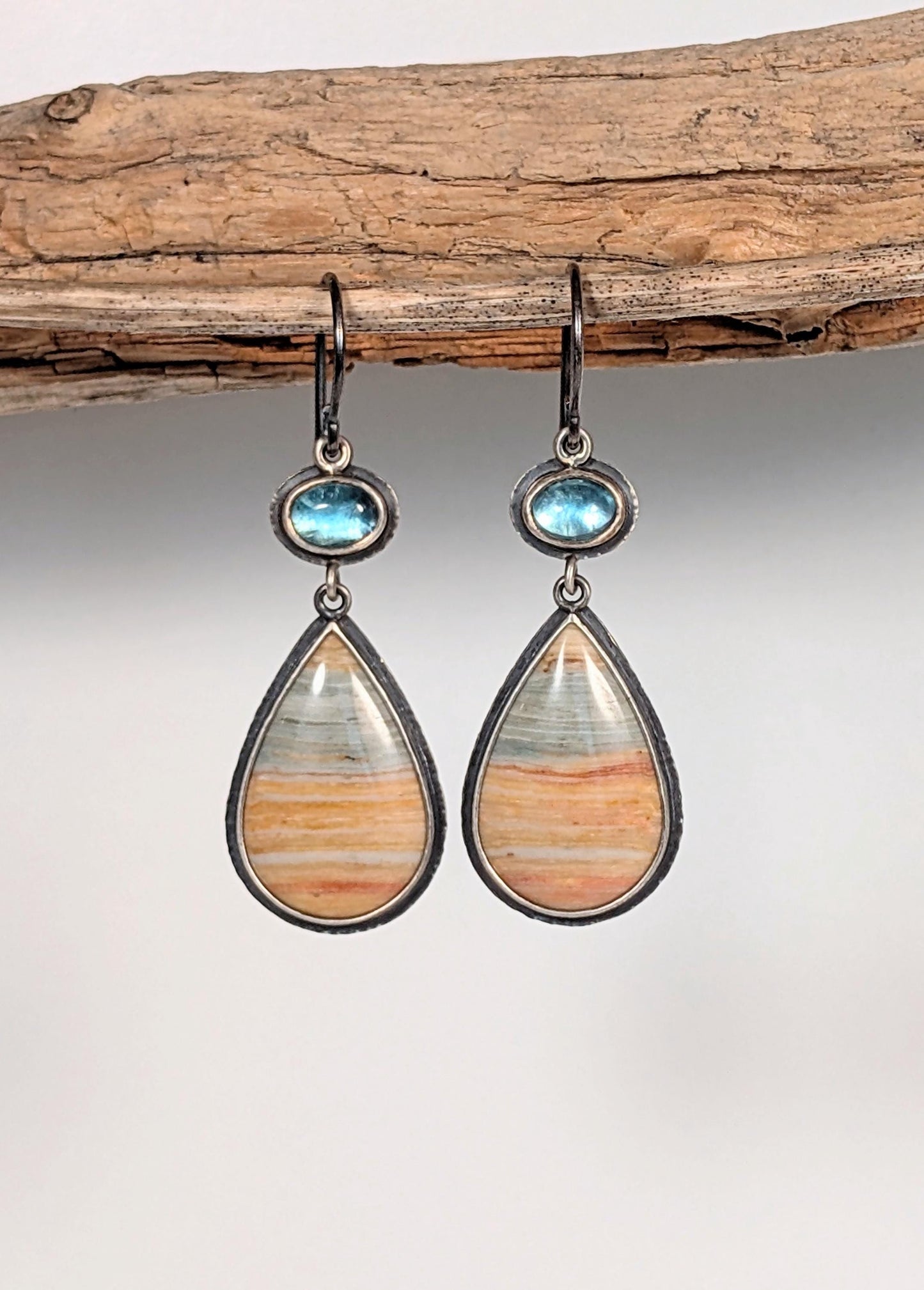 Gary Green Jasper Earrings, Blue Apatite Earrings, Sterling Silver