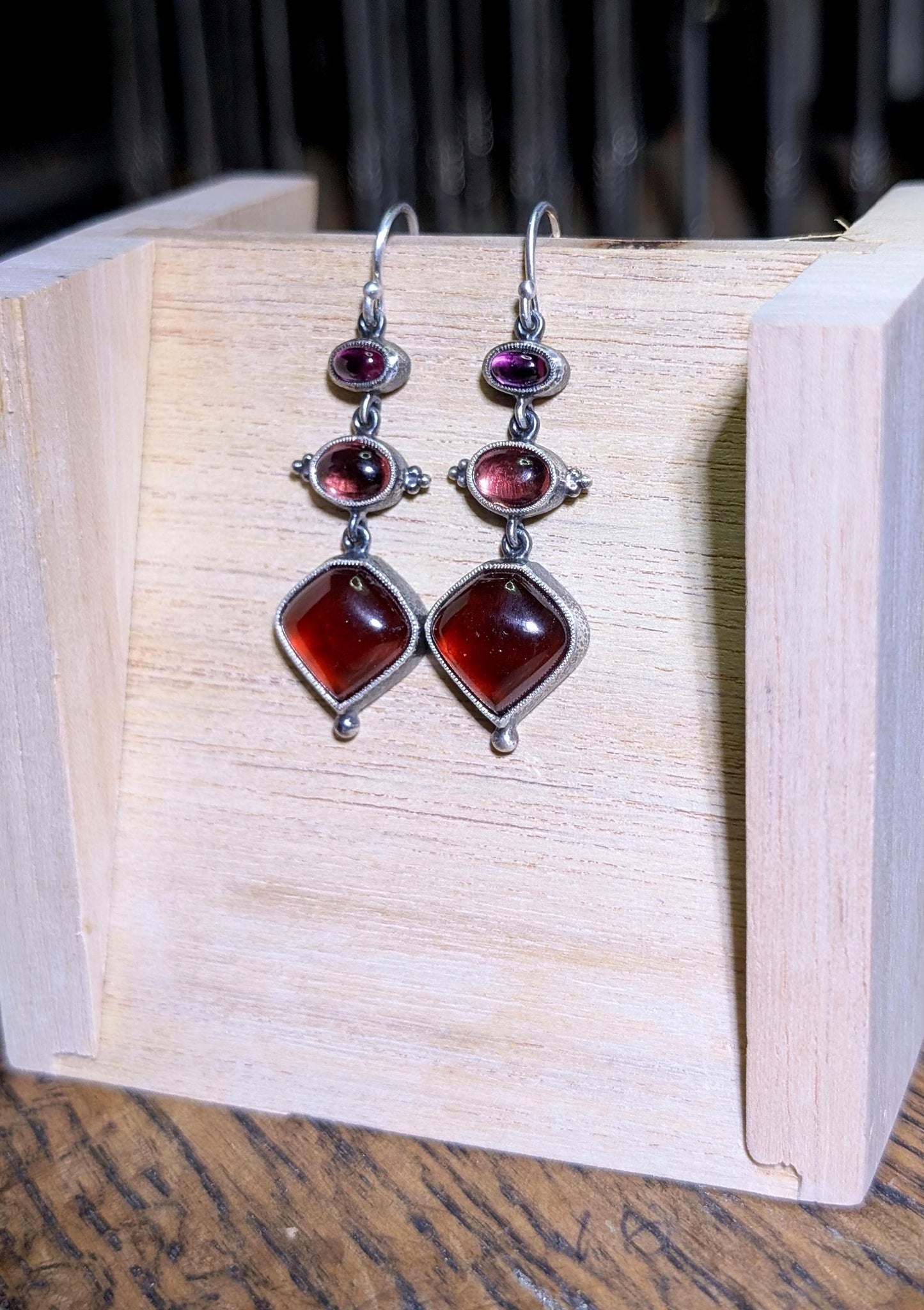 Rhodolite Garnet, Tanga Garnet, Hessonite Garnet Earrings, Sterling Silver