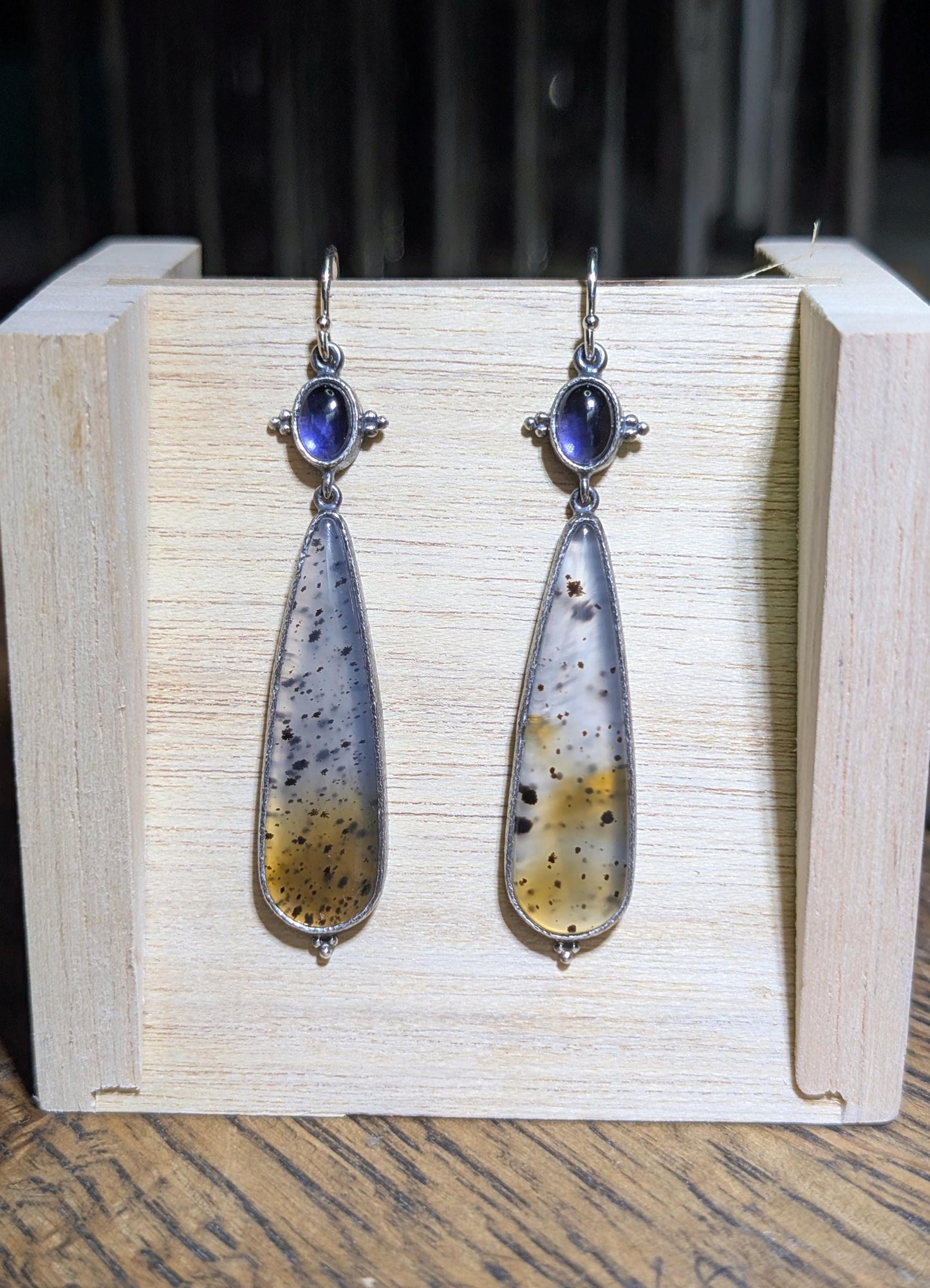 Montana Agate Earrings, Dendritic Agate Earrings,  Iolite Earrings, Sterling Silver